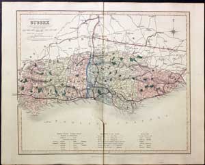 Map of Sussex by John and Charles Walker 1851