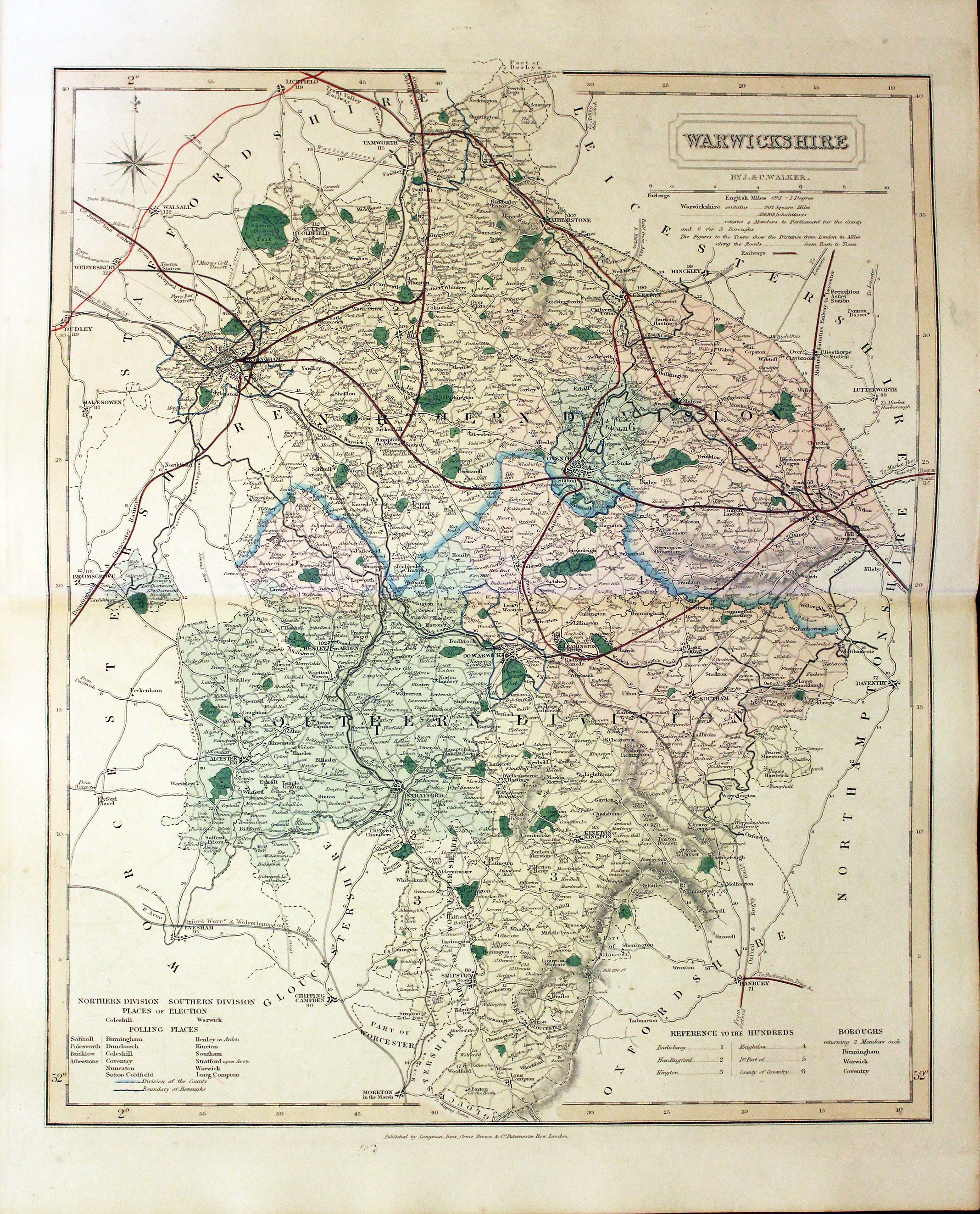 Map of Warwickshire by John and Charles Walker 1851  Map of Warwickshire by John and Charles Walker 1851
