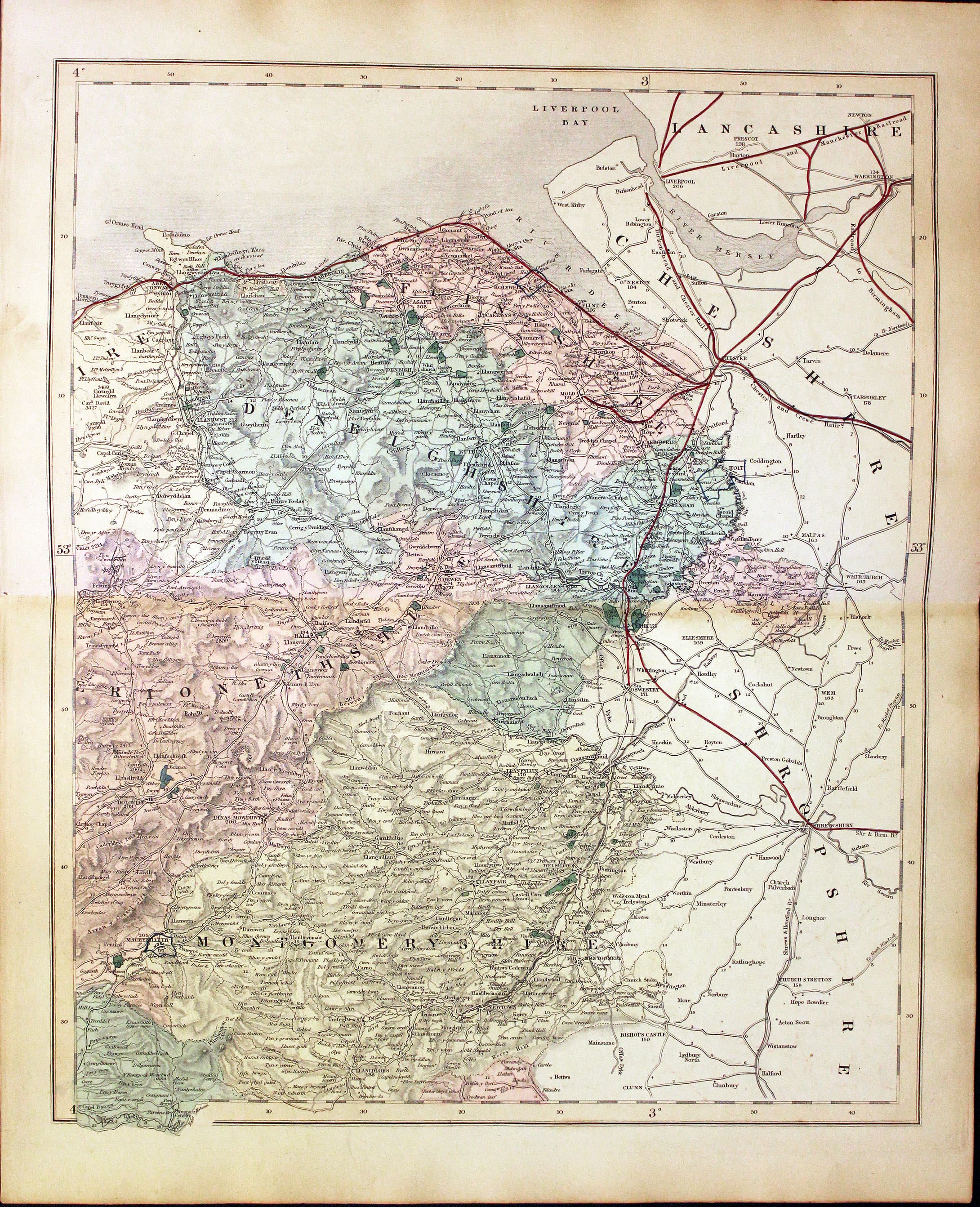 Map of North East Wales by John and Charles Walker 1851  Map of North East Wales by John and Charles Walker 1851