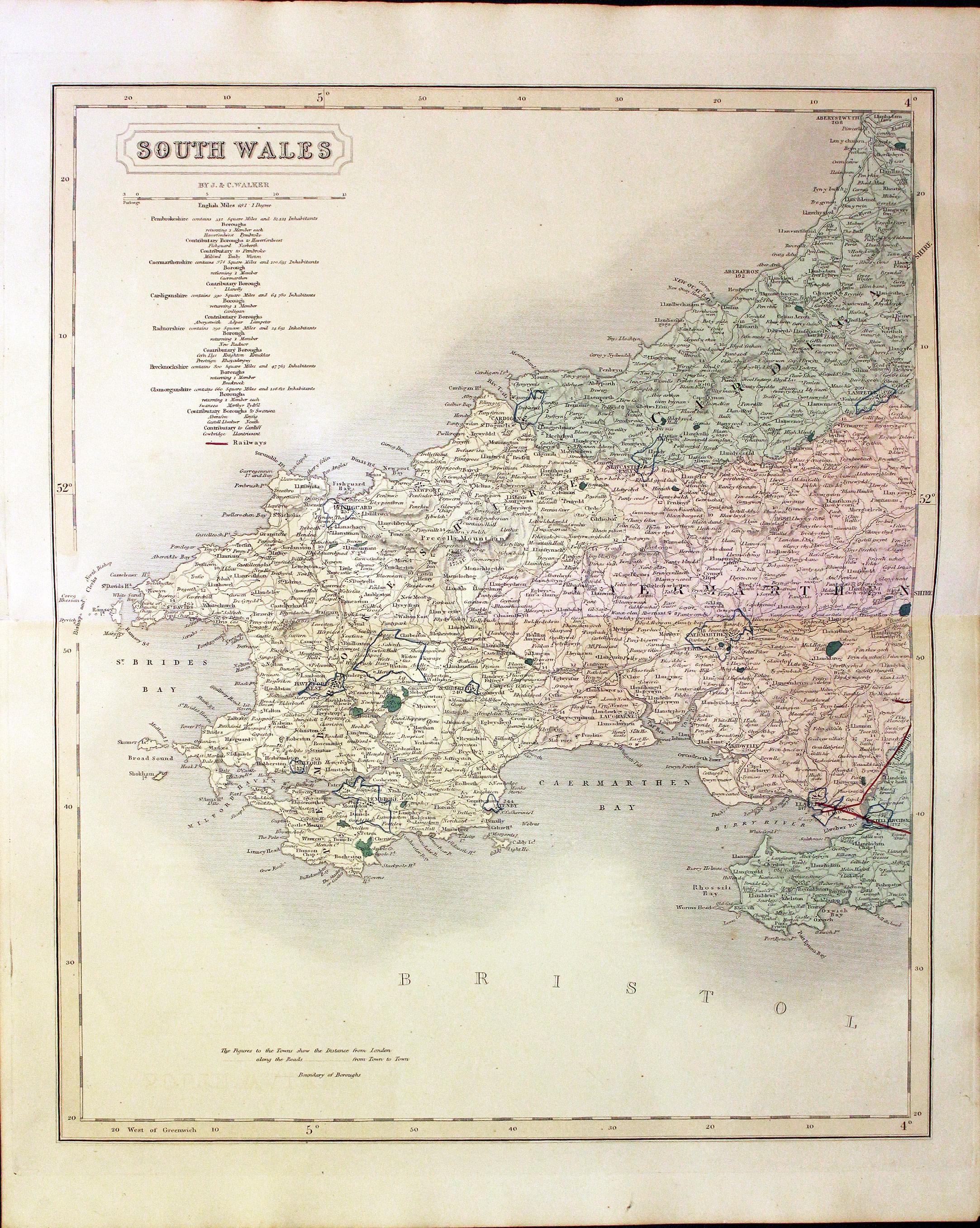 Map of South West Wales by John and Charles Walker 1851  Map of South West Wales by John and Charles Walker 1851
