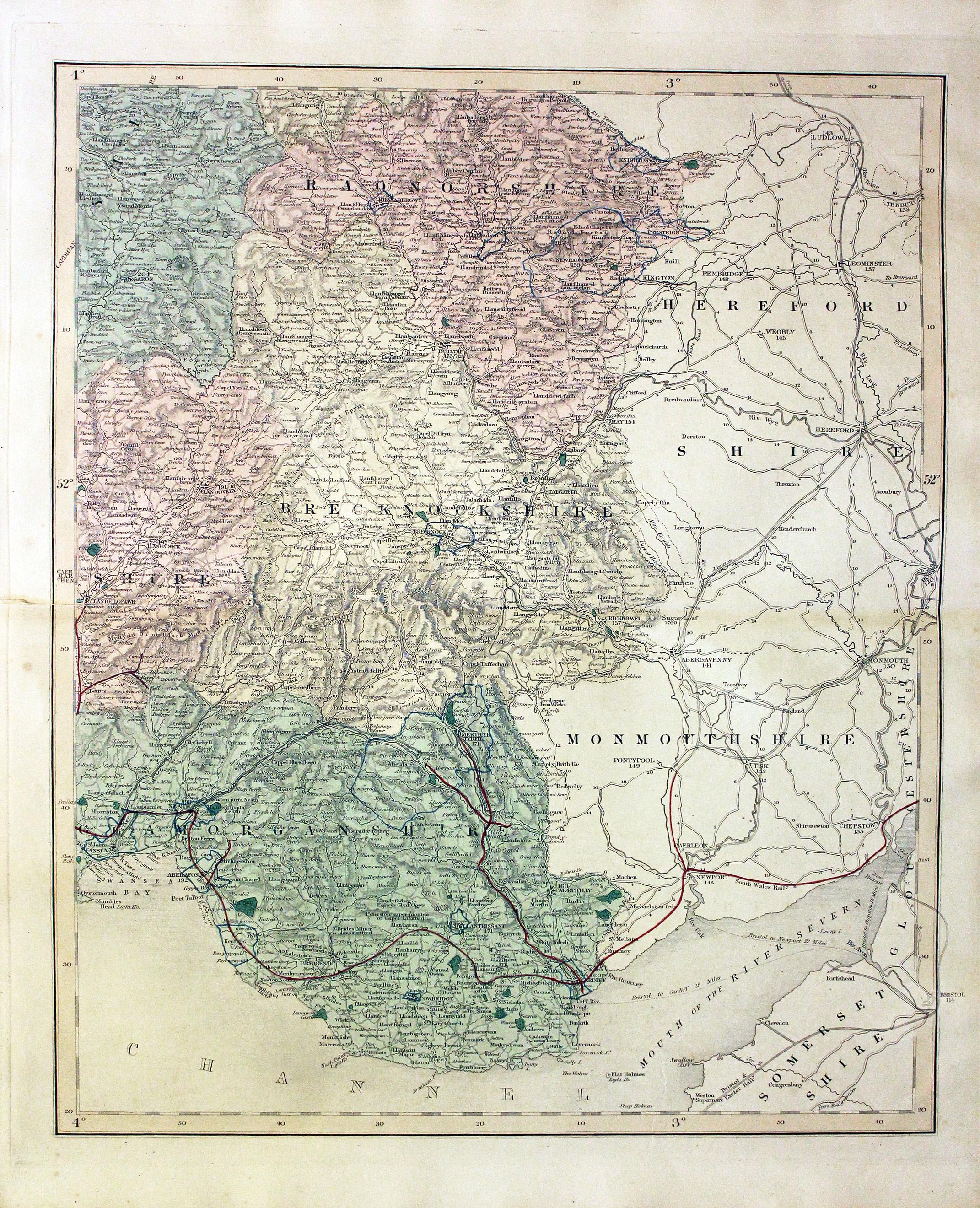 Map of South East Wales by John and Charles Walker 1851  Map of South East Wales by John and Charles Walker 1851