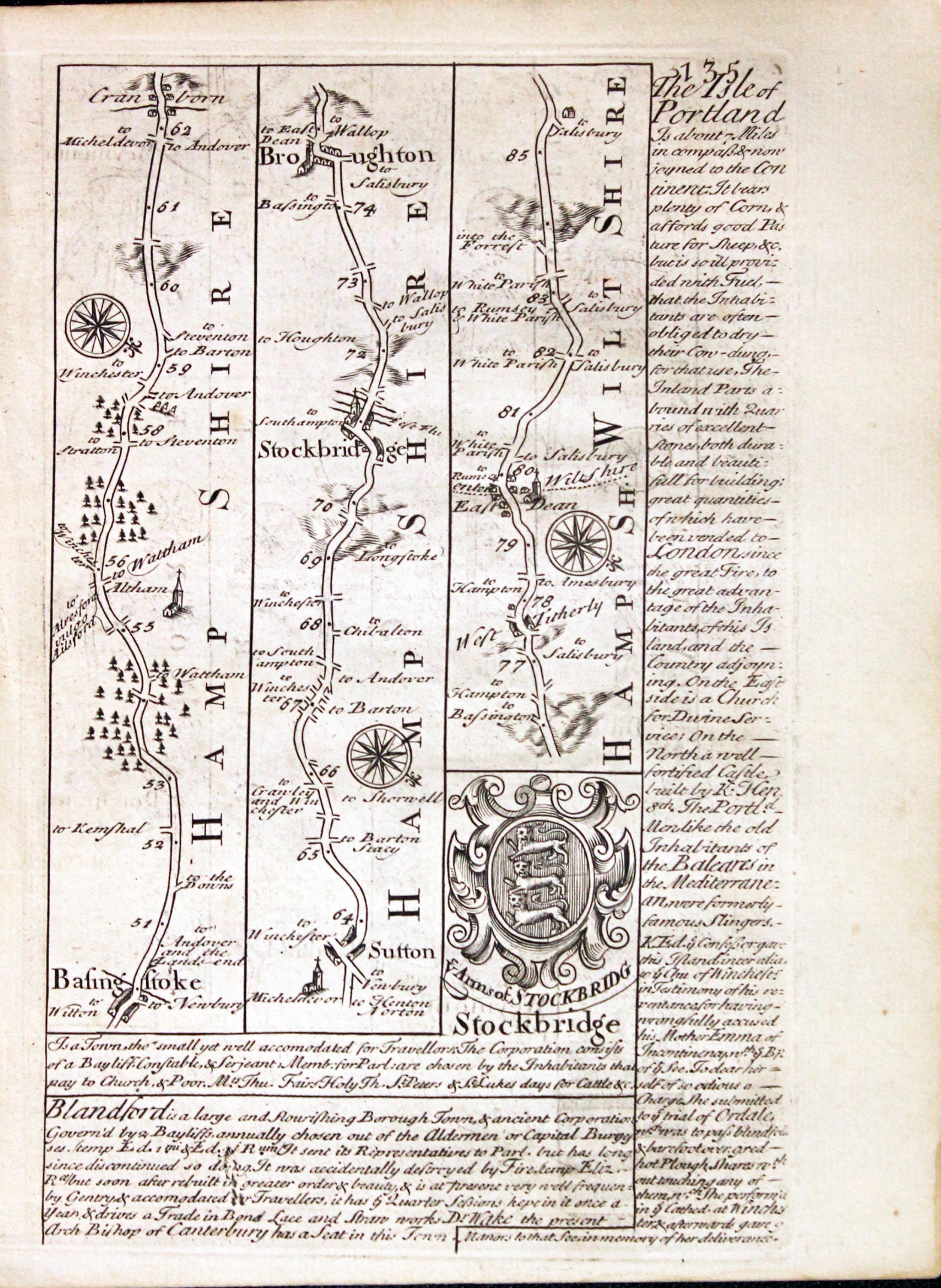 Road map Basingstoke to Weymouth. Owen/Bowen c.1730