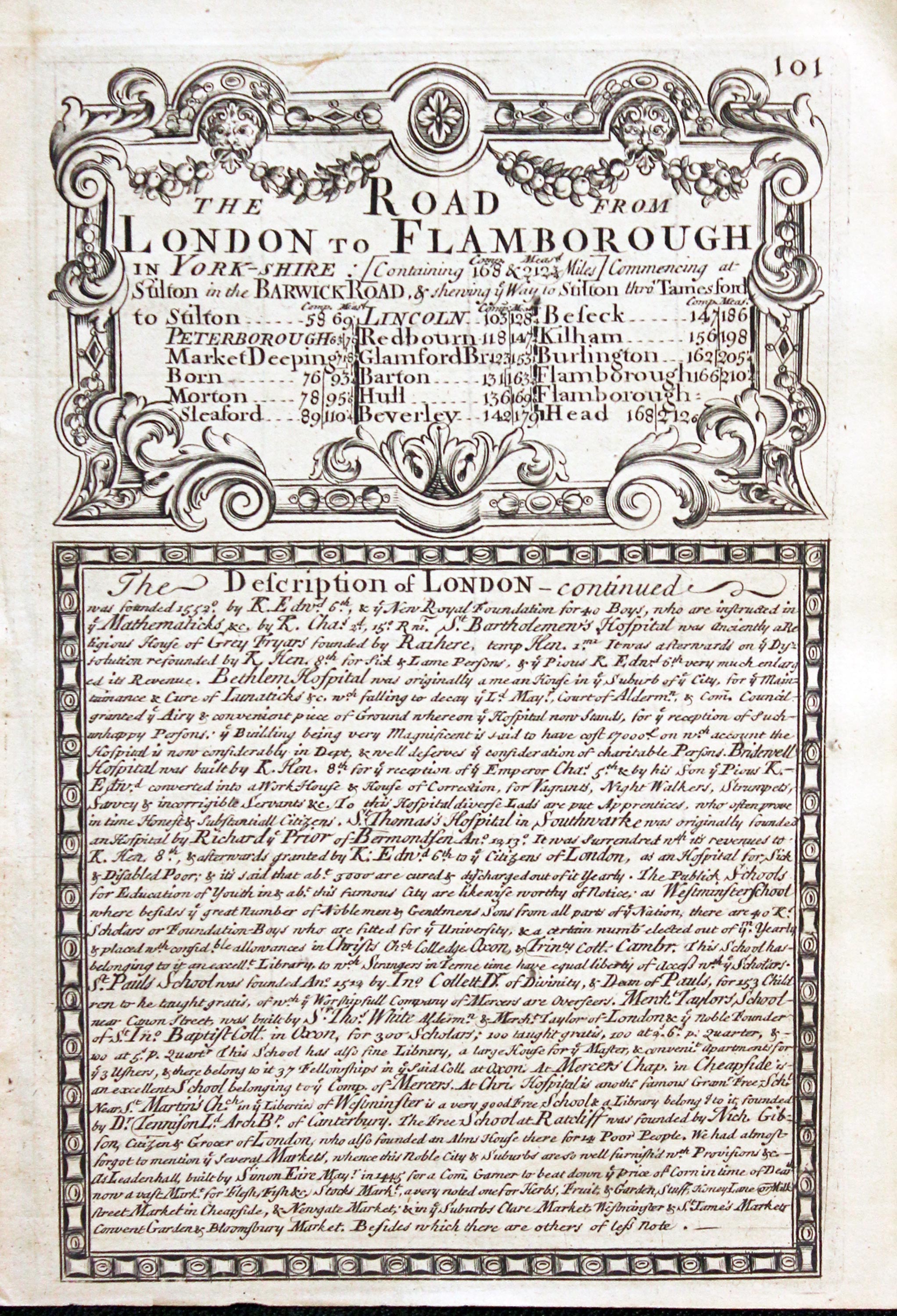 Road map Tamesford to Peterborough. Owen/Bowen c.1730