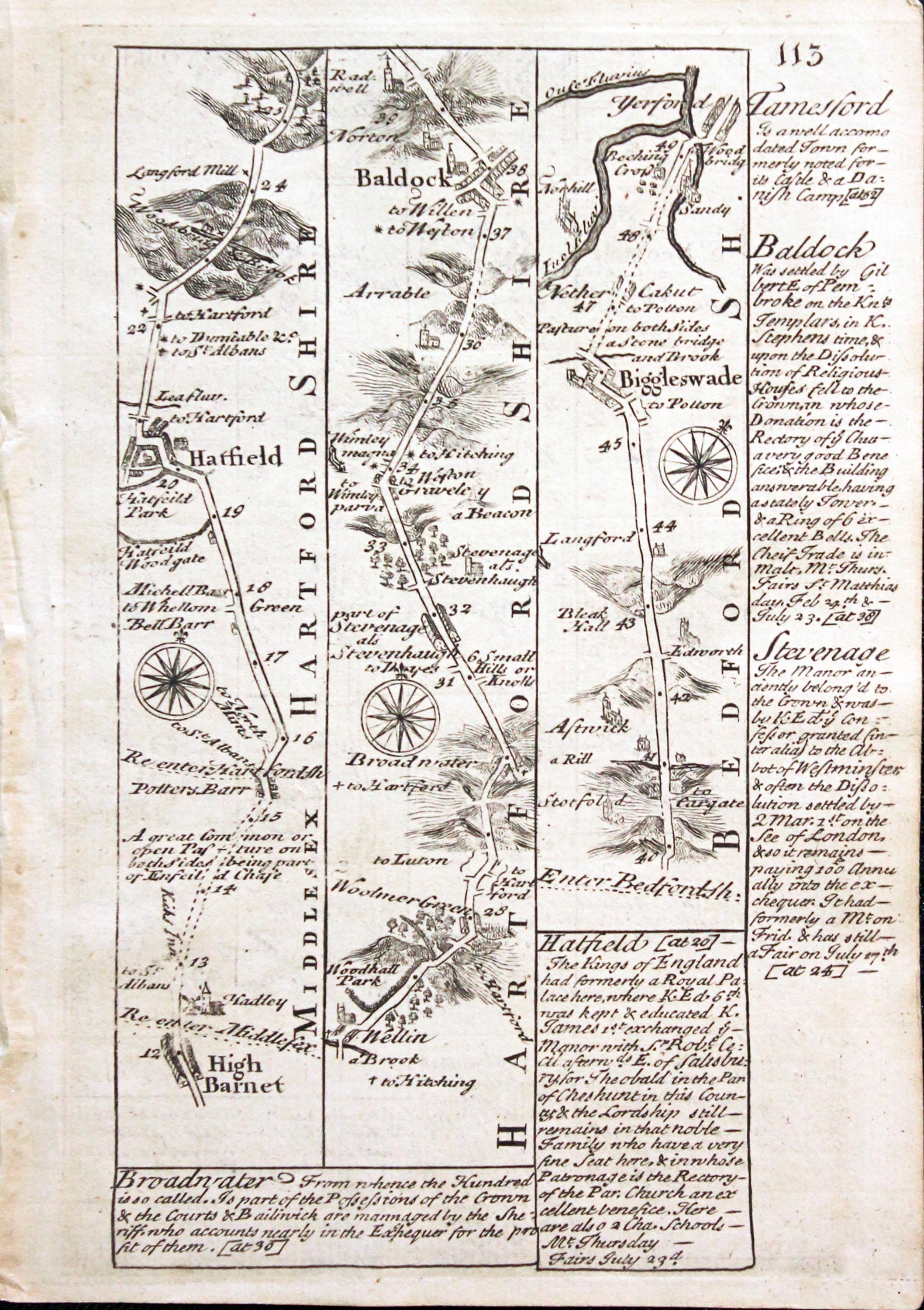 Road map High Barnet to Oakham. Owen/Bowen c.1730