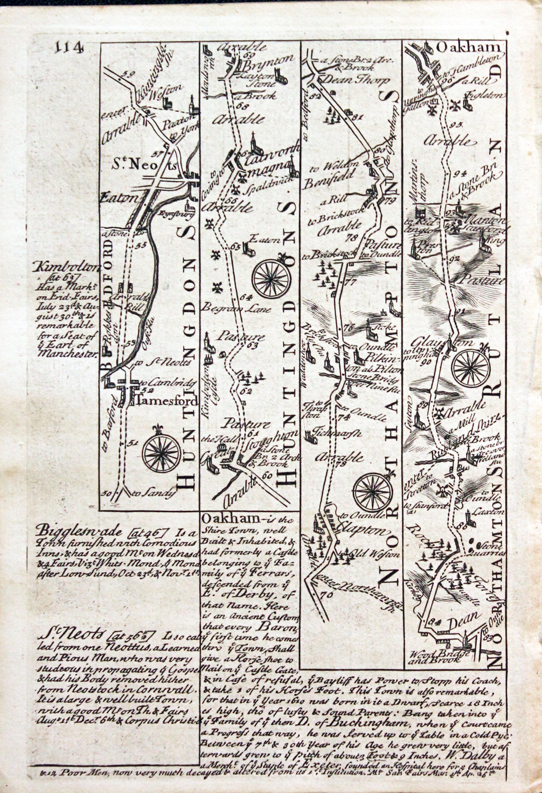 Road map High Barnet to Oakham. Owen/Bowen c.1730