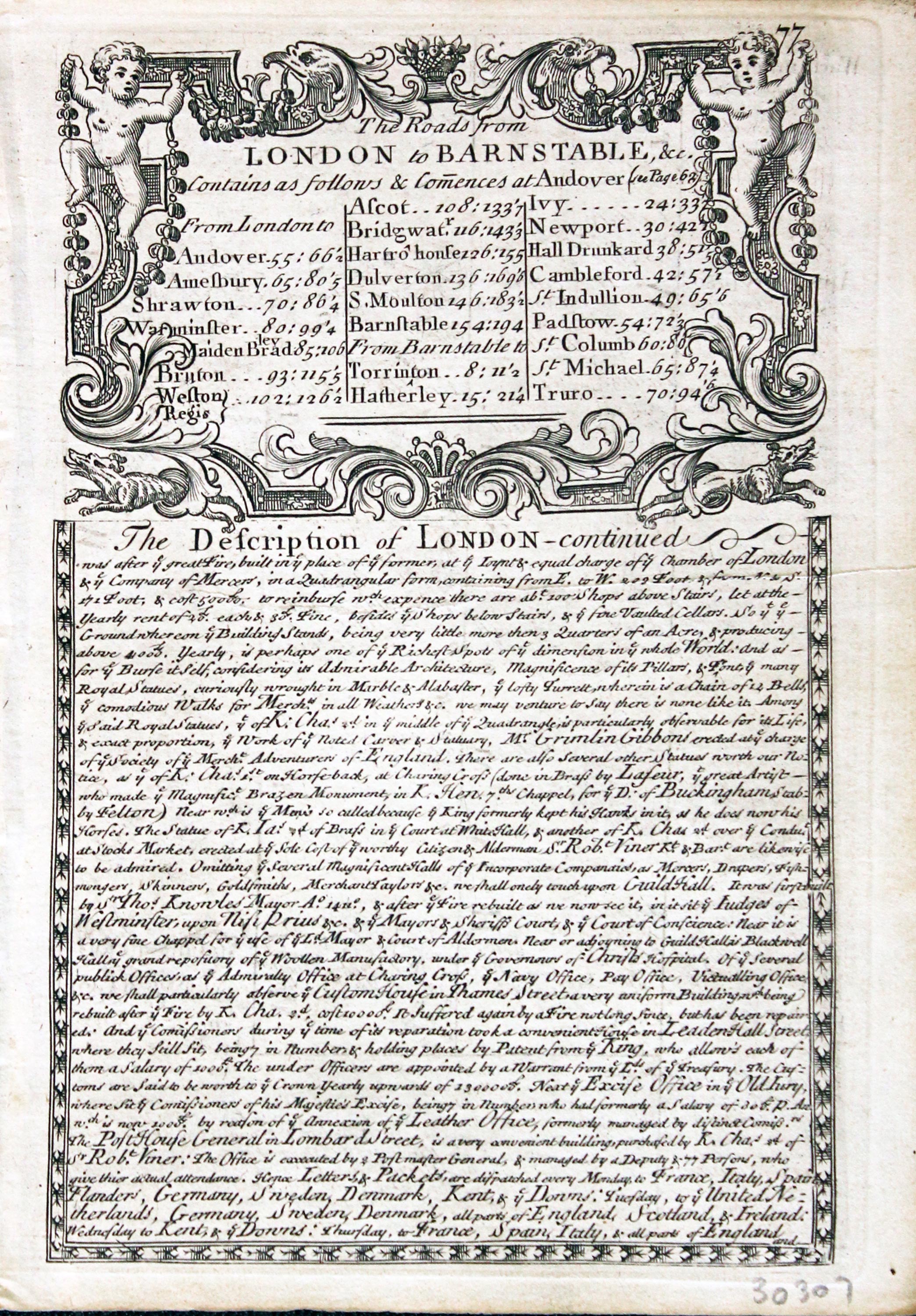 Road map Andover to Warminster. Owen/Bowen c.1730