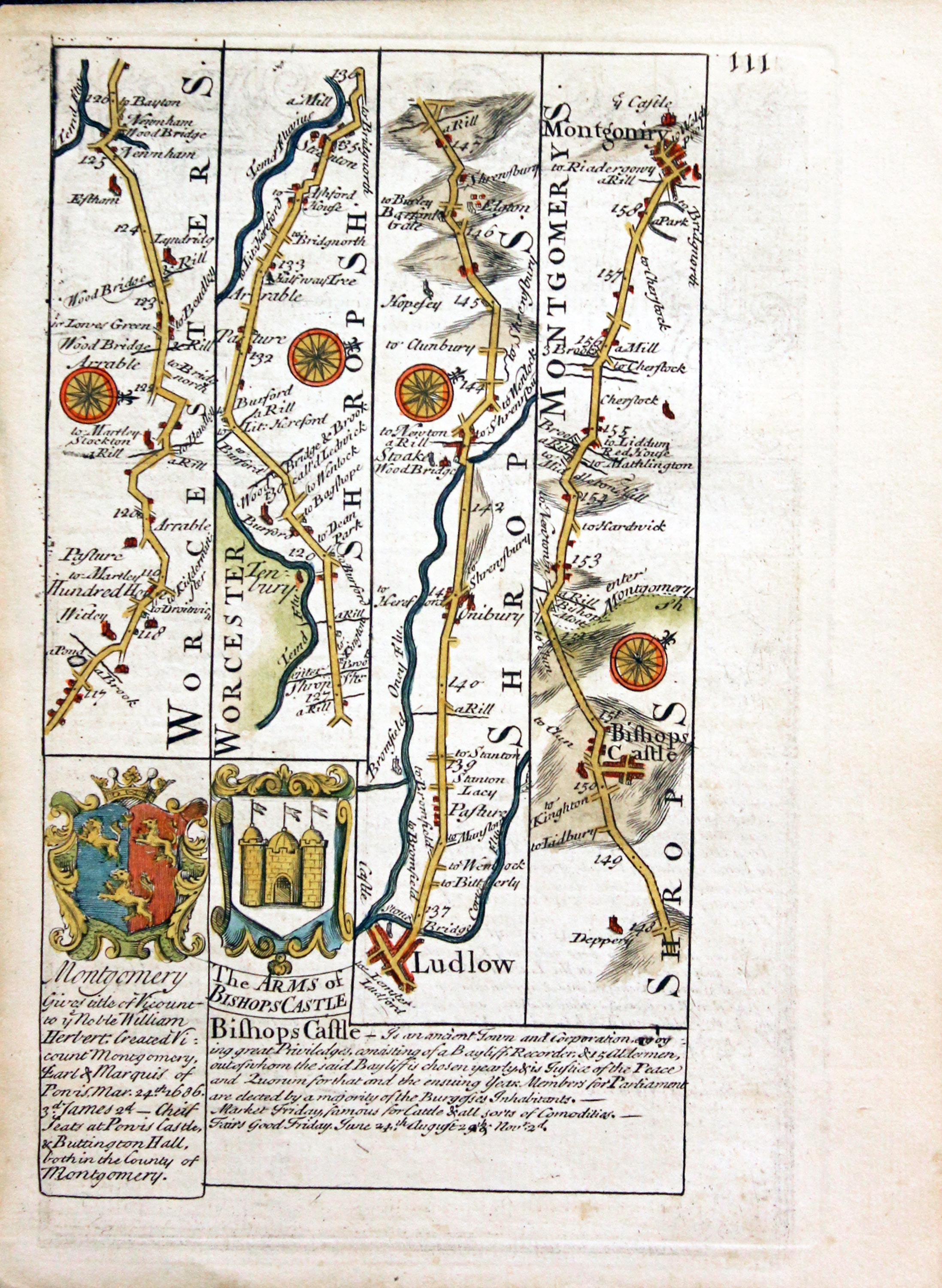 Road map Tenbury to Mongomery. Owen/Bowen c.1730