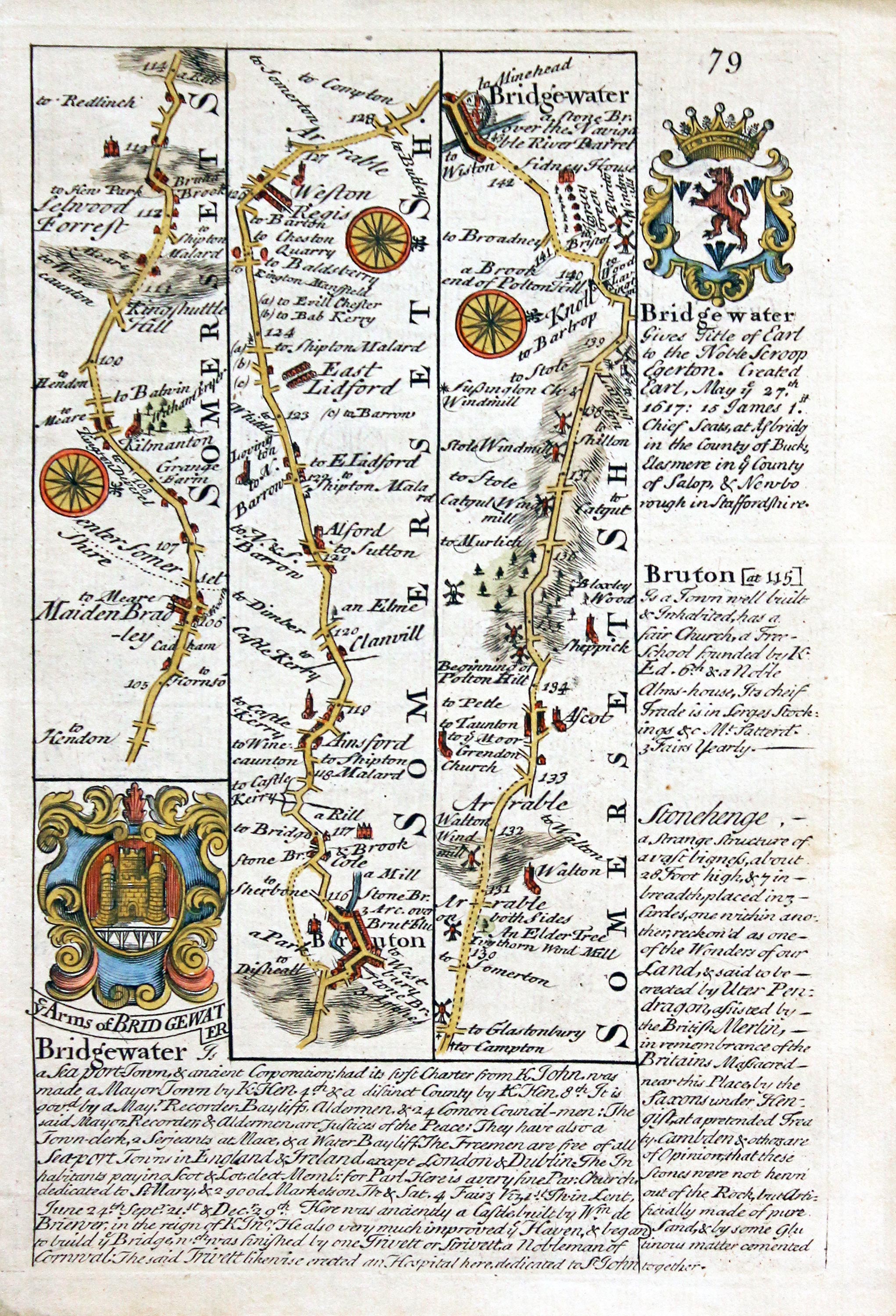 Road map Buton to Dulverton. Owen/Bowen c.1730