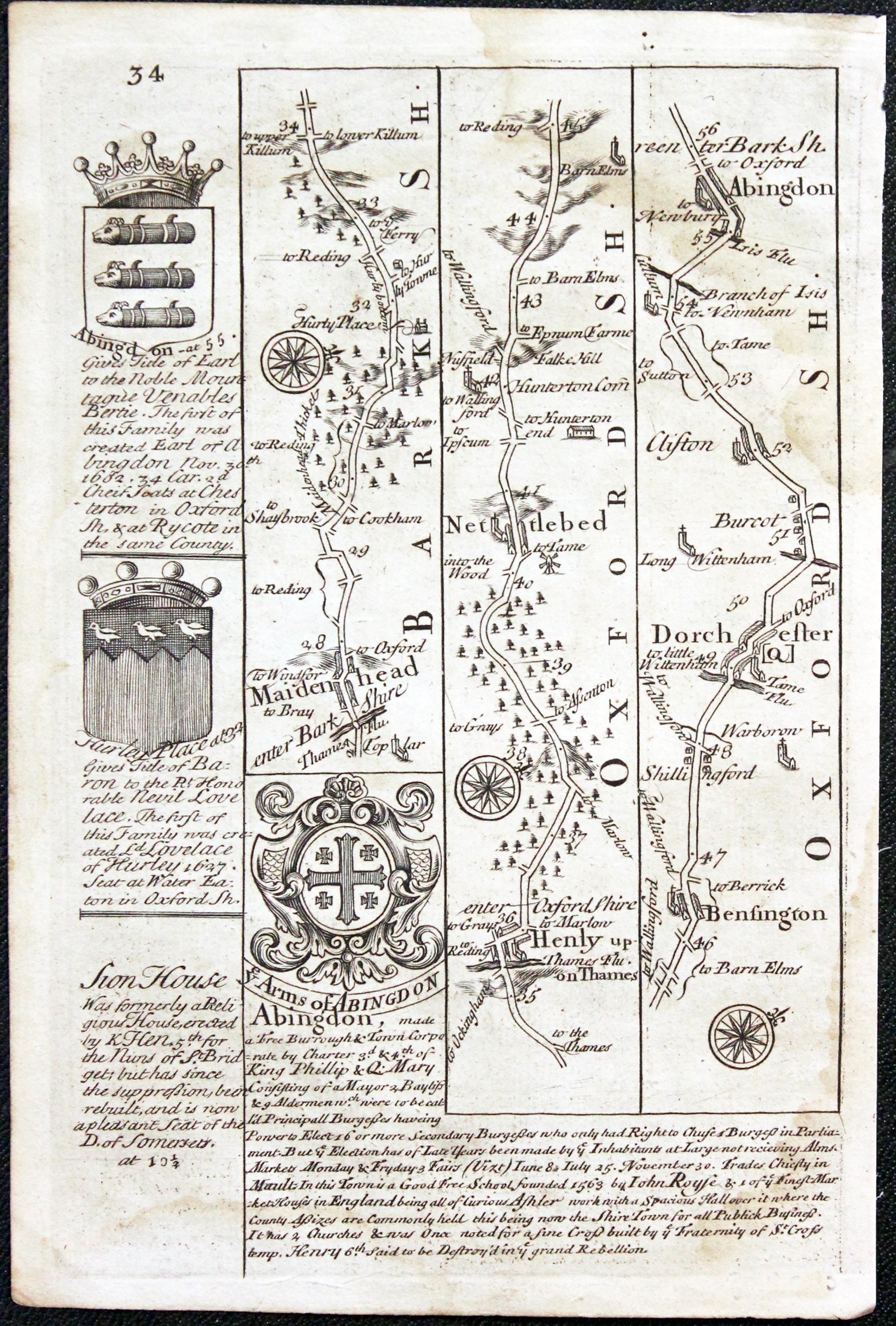 Road map London to Abingdon. Owen/Bowen c.1730