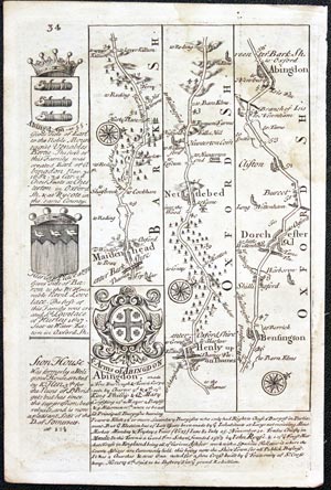 Road map London to Abingdon. Owen/Bowen c.1730