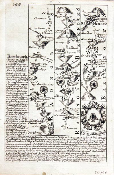 Road map Llanfair to Builth Wells. Owen/Bowen c.1730