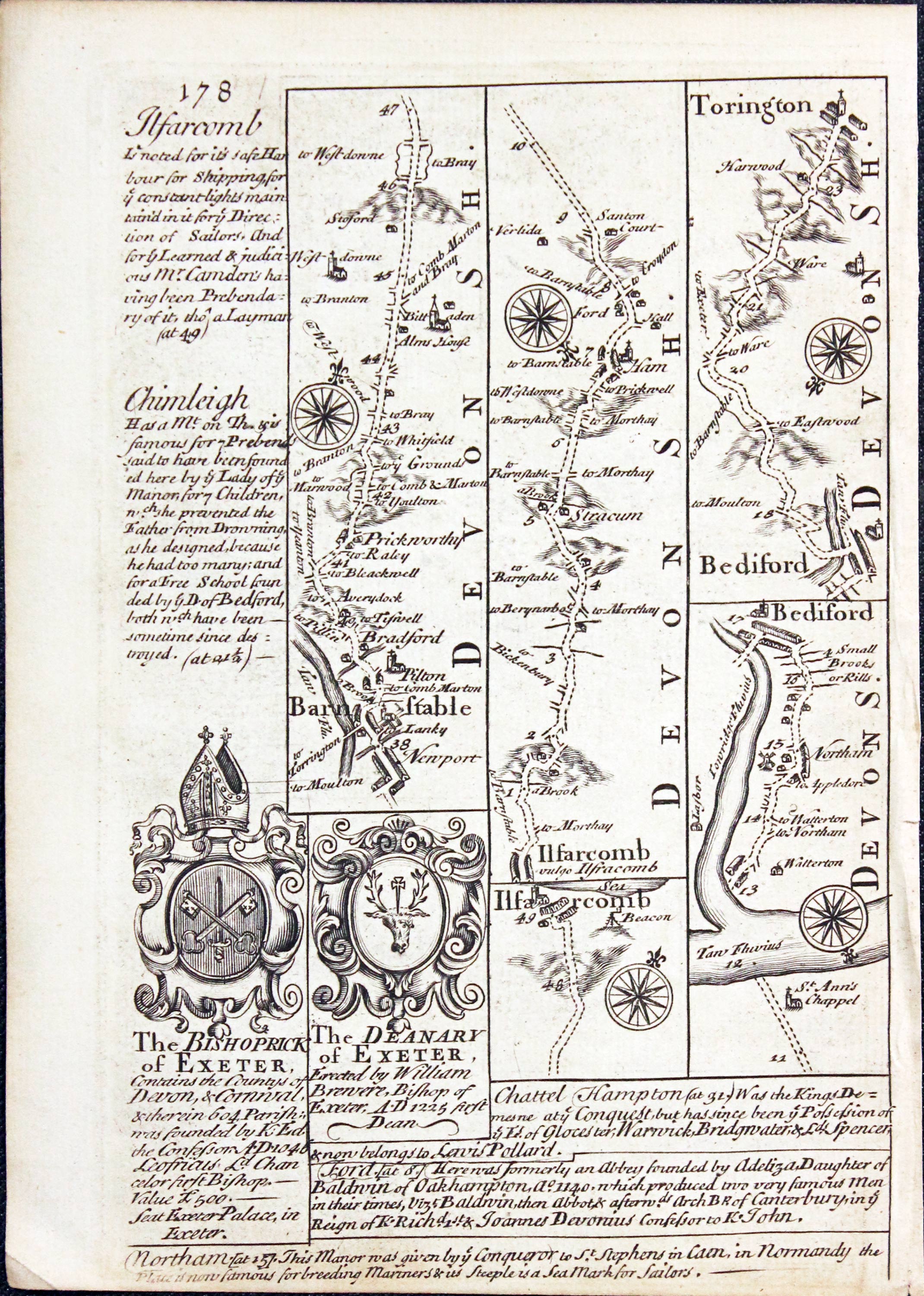 Road map Bala, Bettws y Coed, Ruthin, Holywell Owen/Bowen c.1730