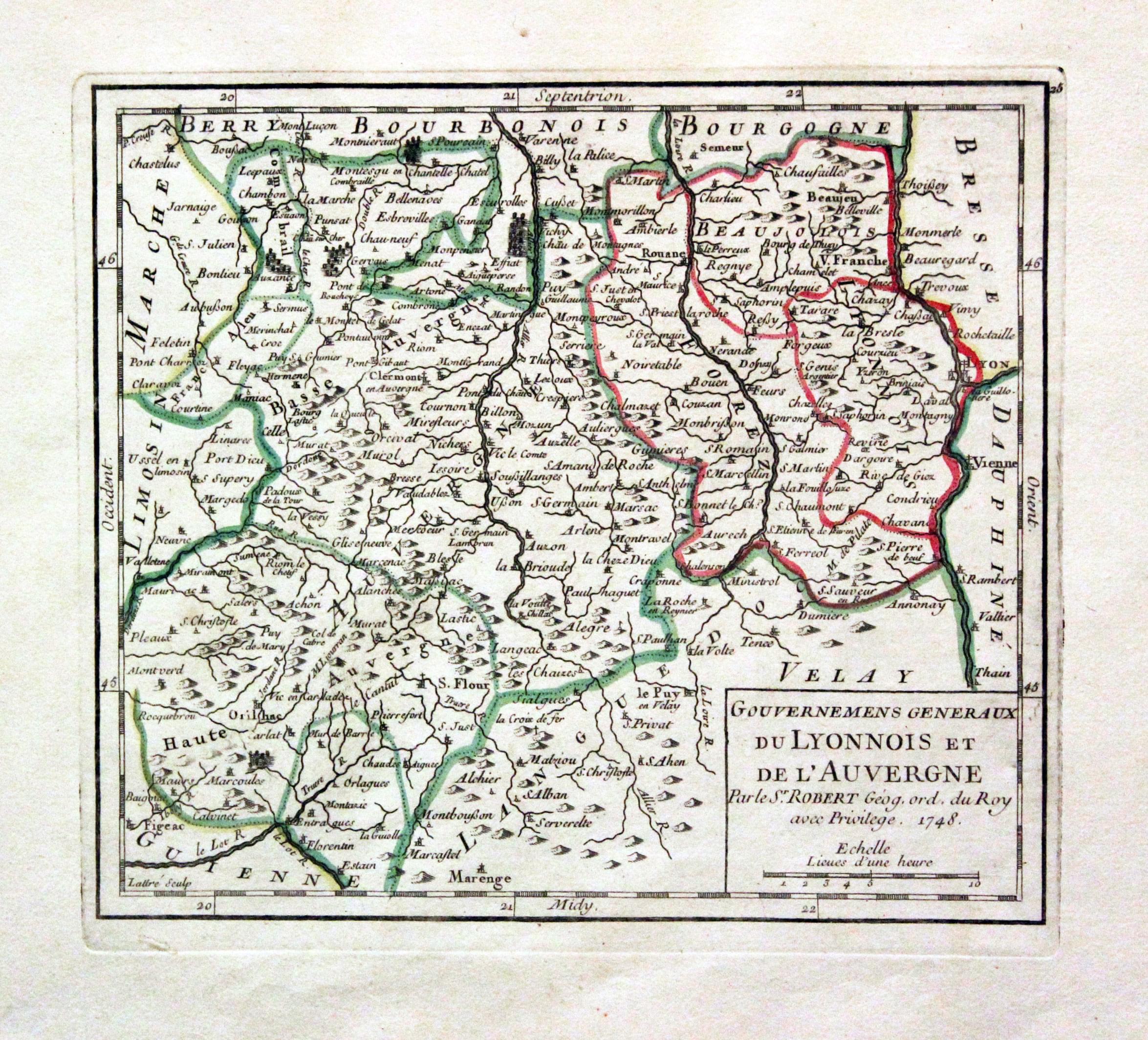 Lyonnais and Auvergne, G. Robert de Vaugondy, c.1750