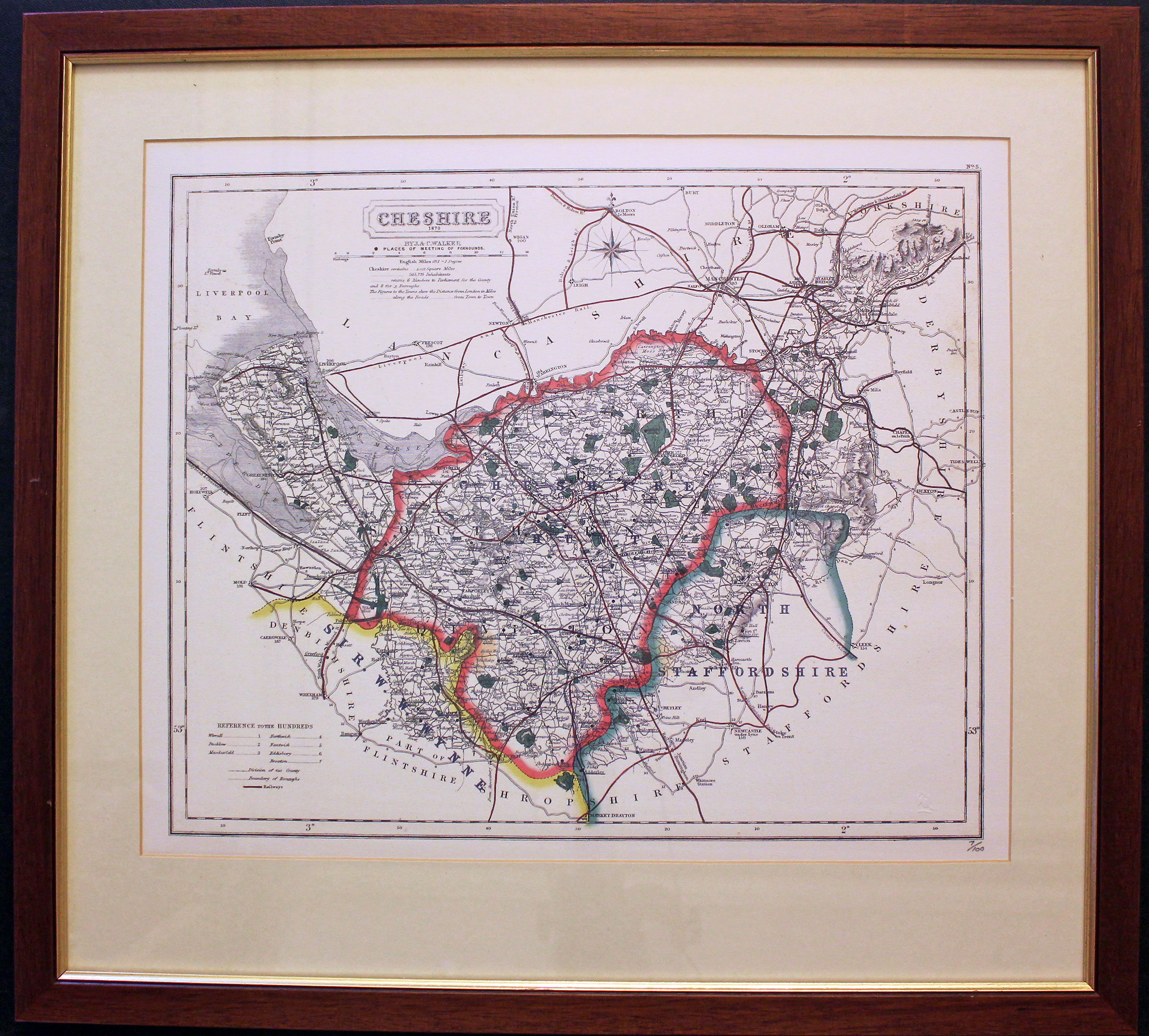 Cheshire Fox Hunting. J. & C. Walker, Reproduction of a 19th century map  Cheshire Fox Hunting. J. & C. Walker, Reproduction of a 19th century map