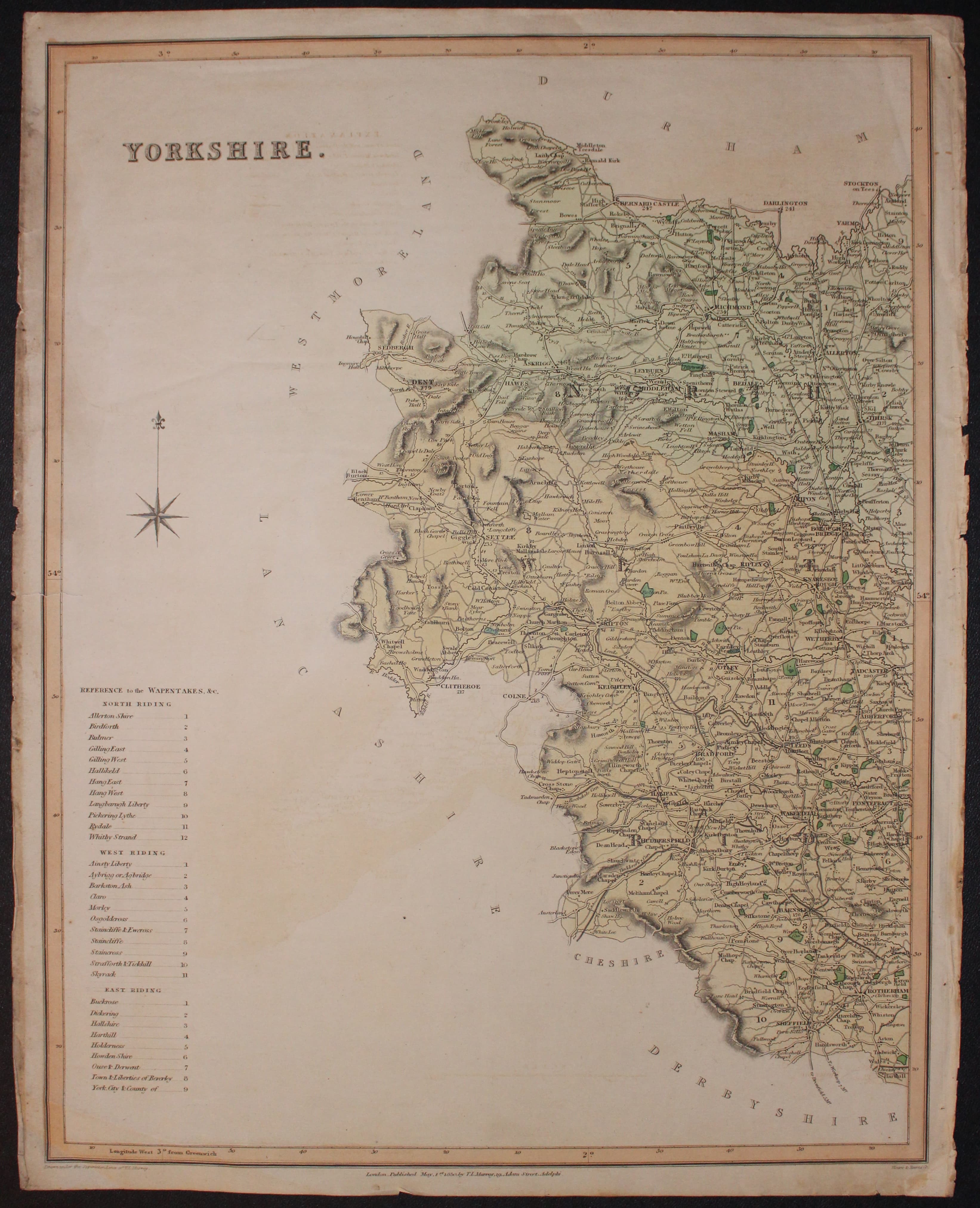 West sheet Yorkshire map by T. L. Murray, 1830  West sheet Yorkshire map by T. L. Murray, 1830