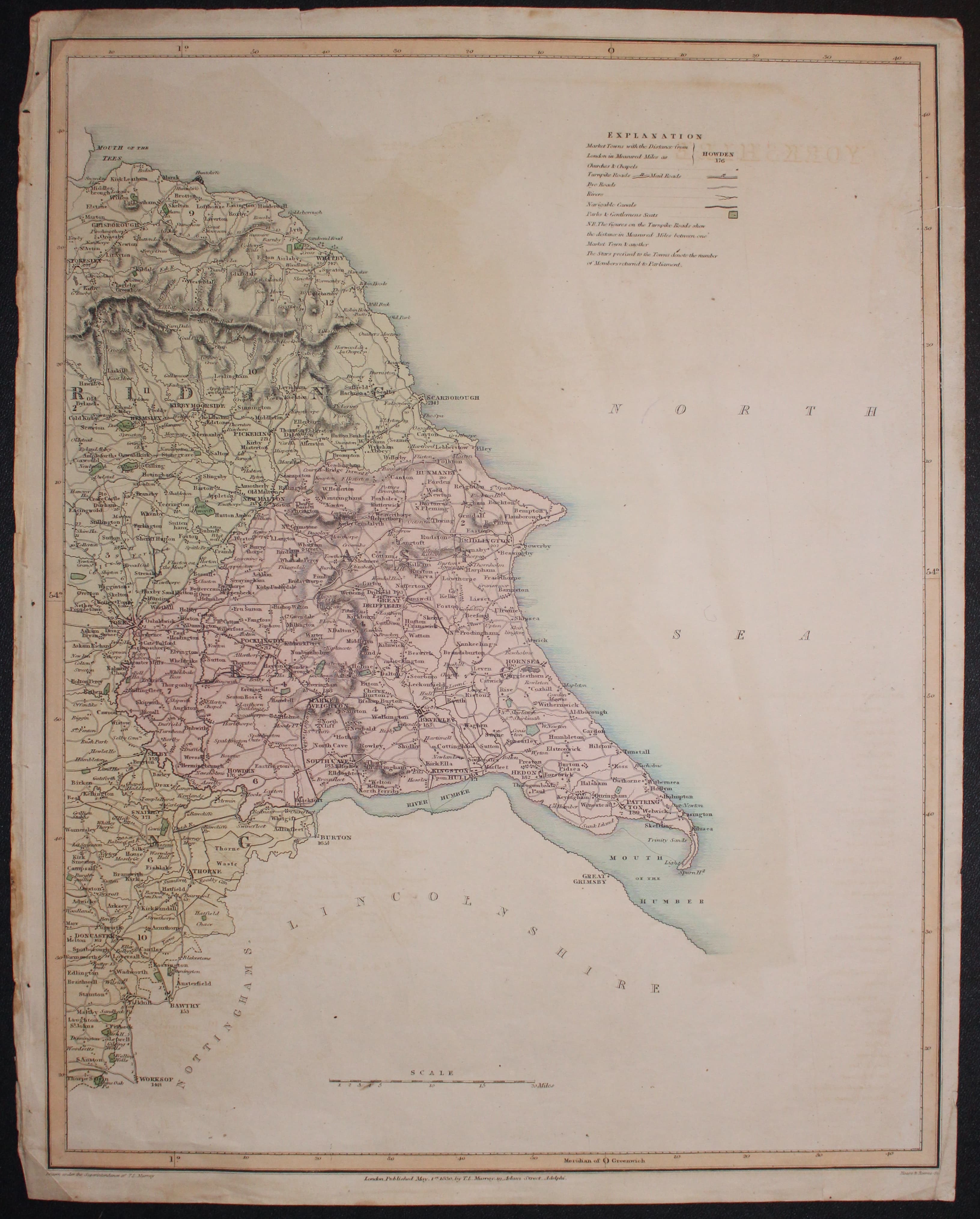 East sheet Yorkshire map by T. L. Murray, 1830  East sheet Yorkshire map by T. L. Murray, 1830