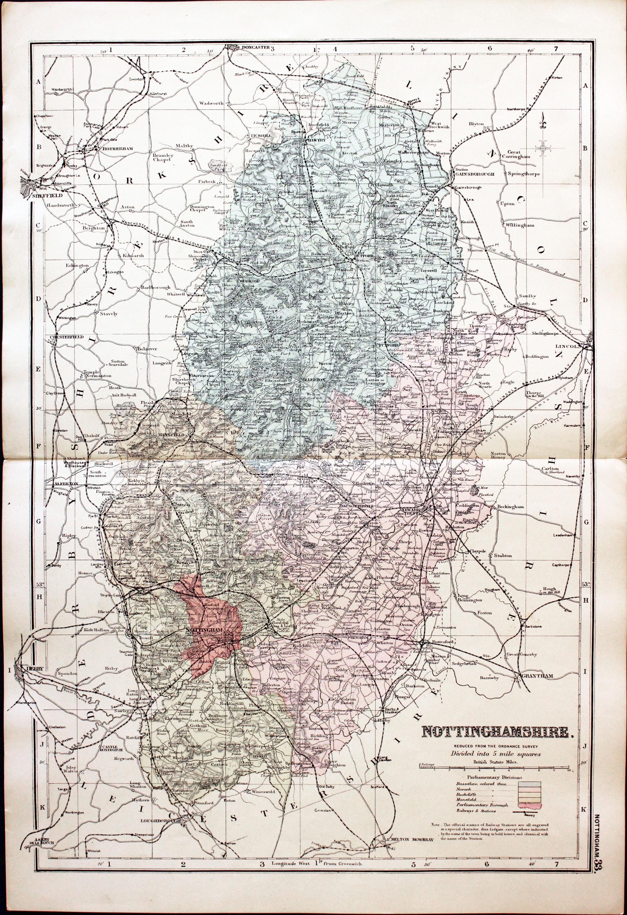 Map of Nottinghamshire by George Washington Bacon c.1905