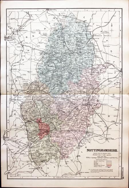 Map of Nottinghamshire by George Washington Bacon c.1905