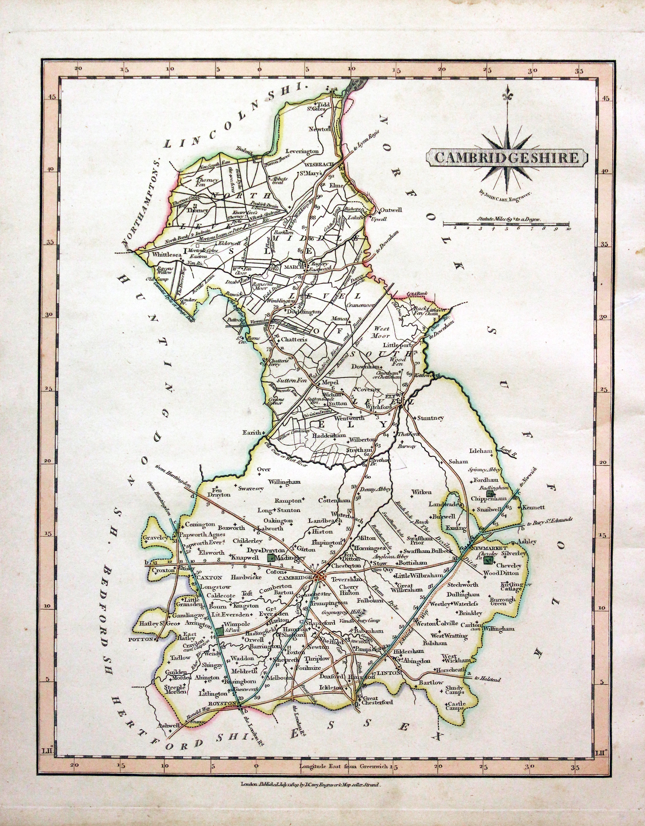Map of Cambridgeshire by John Cary 1809