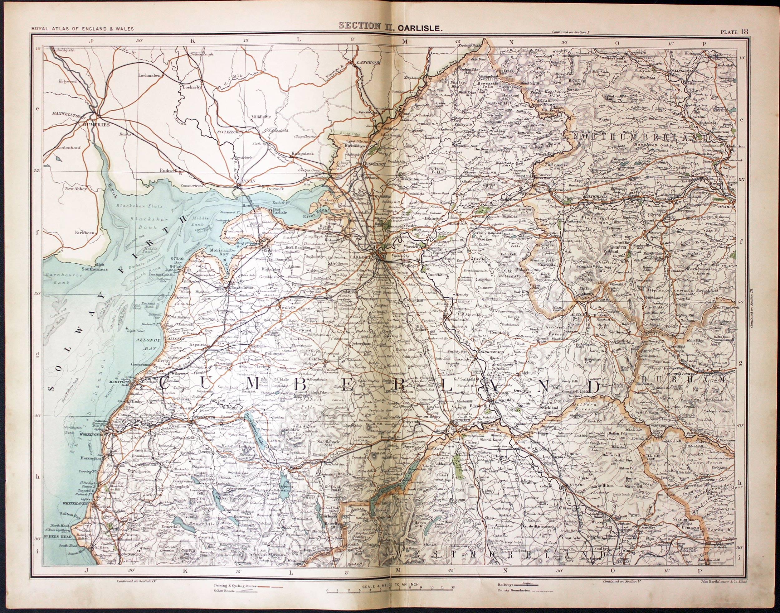 Part of Cumberland Westmorland, John Bartholomew, c.1898  Part of Cumberland Westmorland, John Bartholomew, c.1898