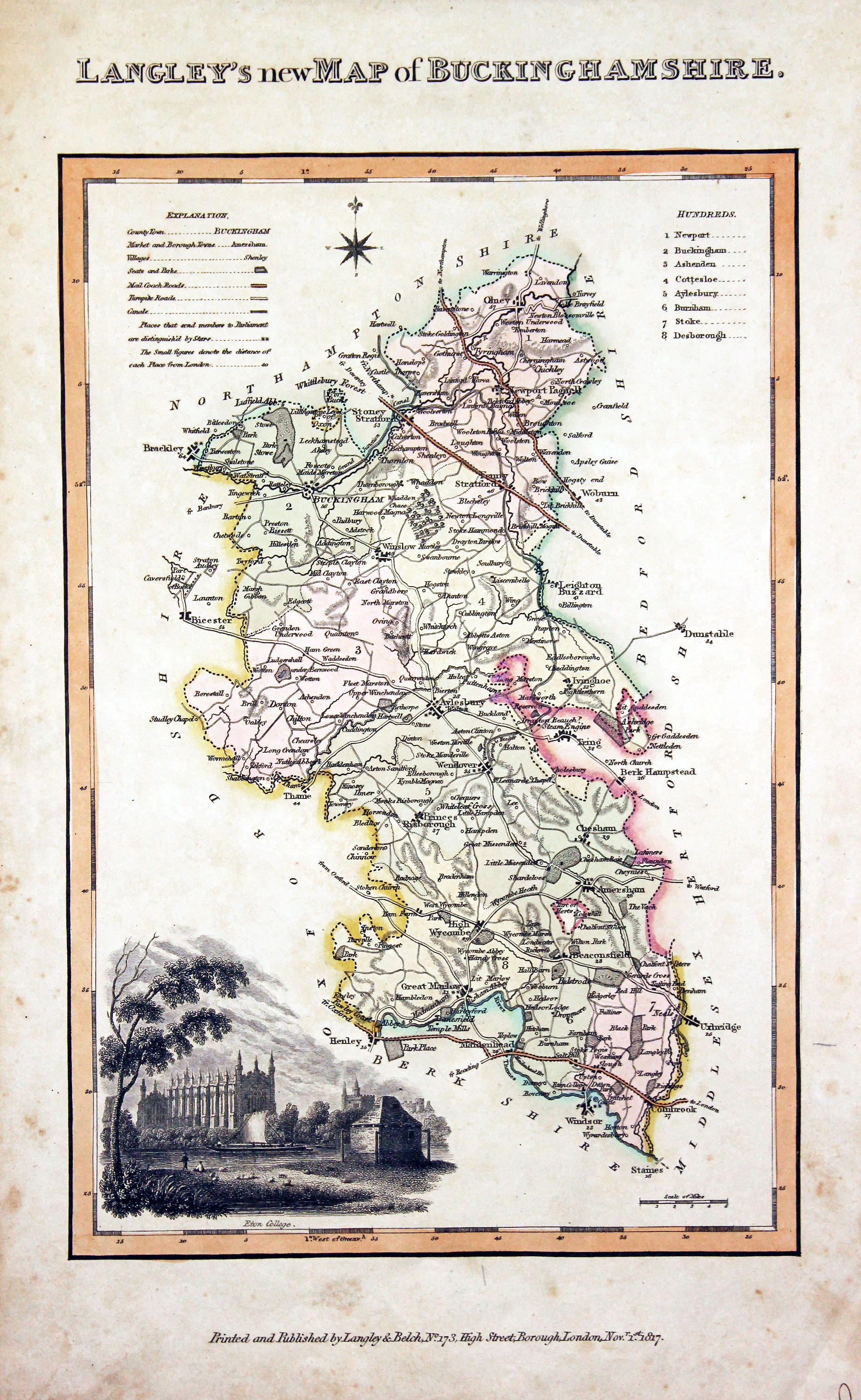 Map of Buckinghamshire by Edward Langey 1818