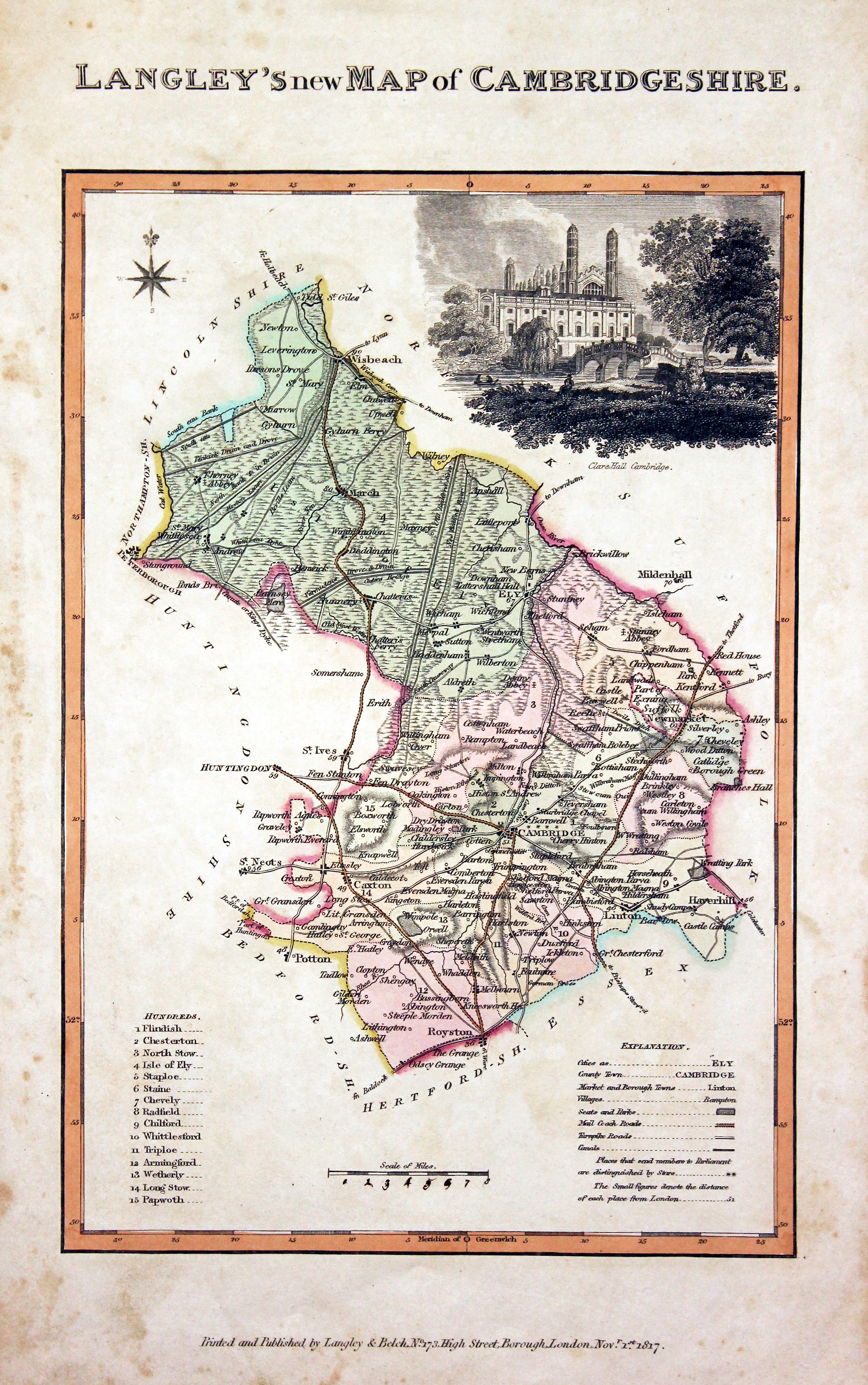 Map of Cambridgeshire by Edward Langey 1818