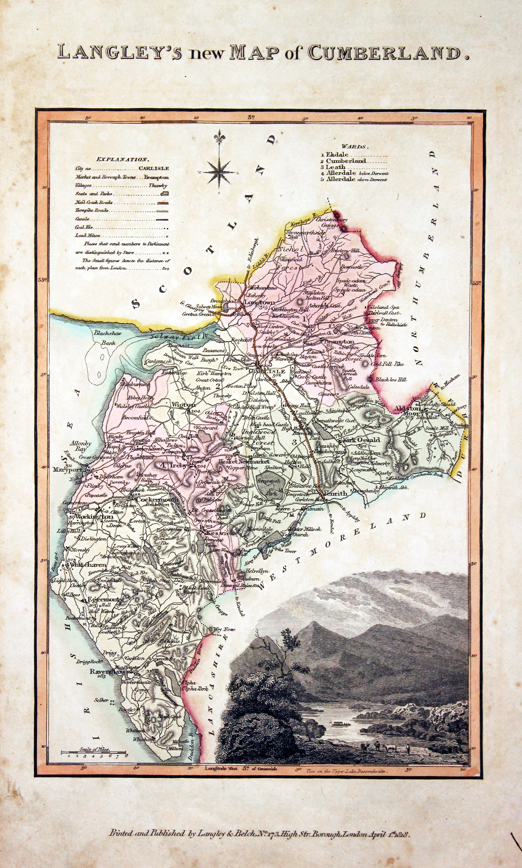 Map of Cumberland by Edward Langey 1818