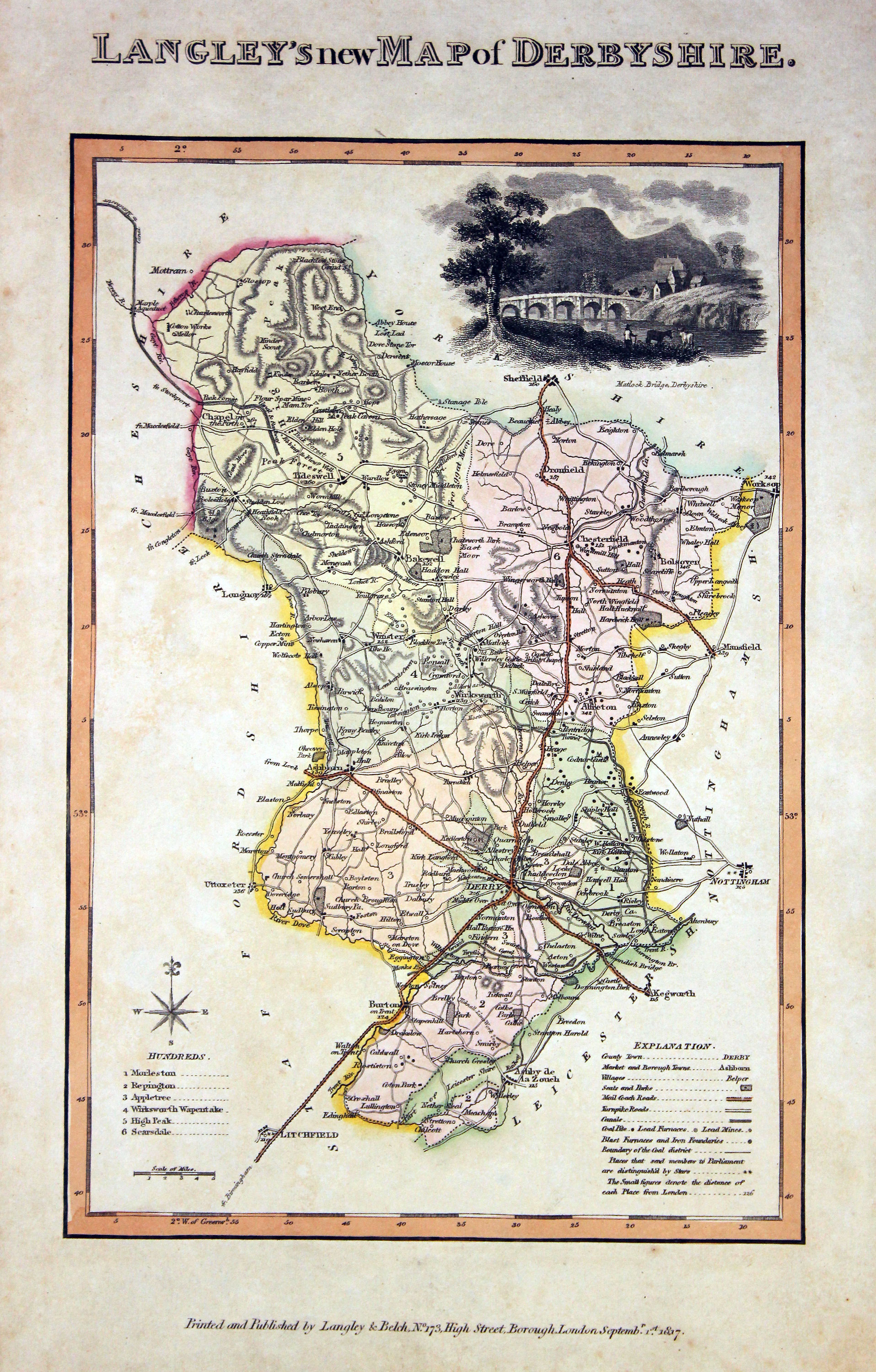 Map of Derbyshire by Edward Langey 1818