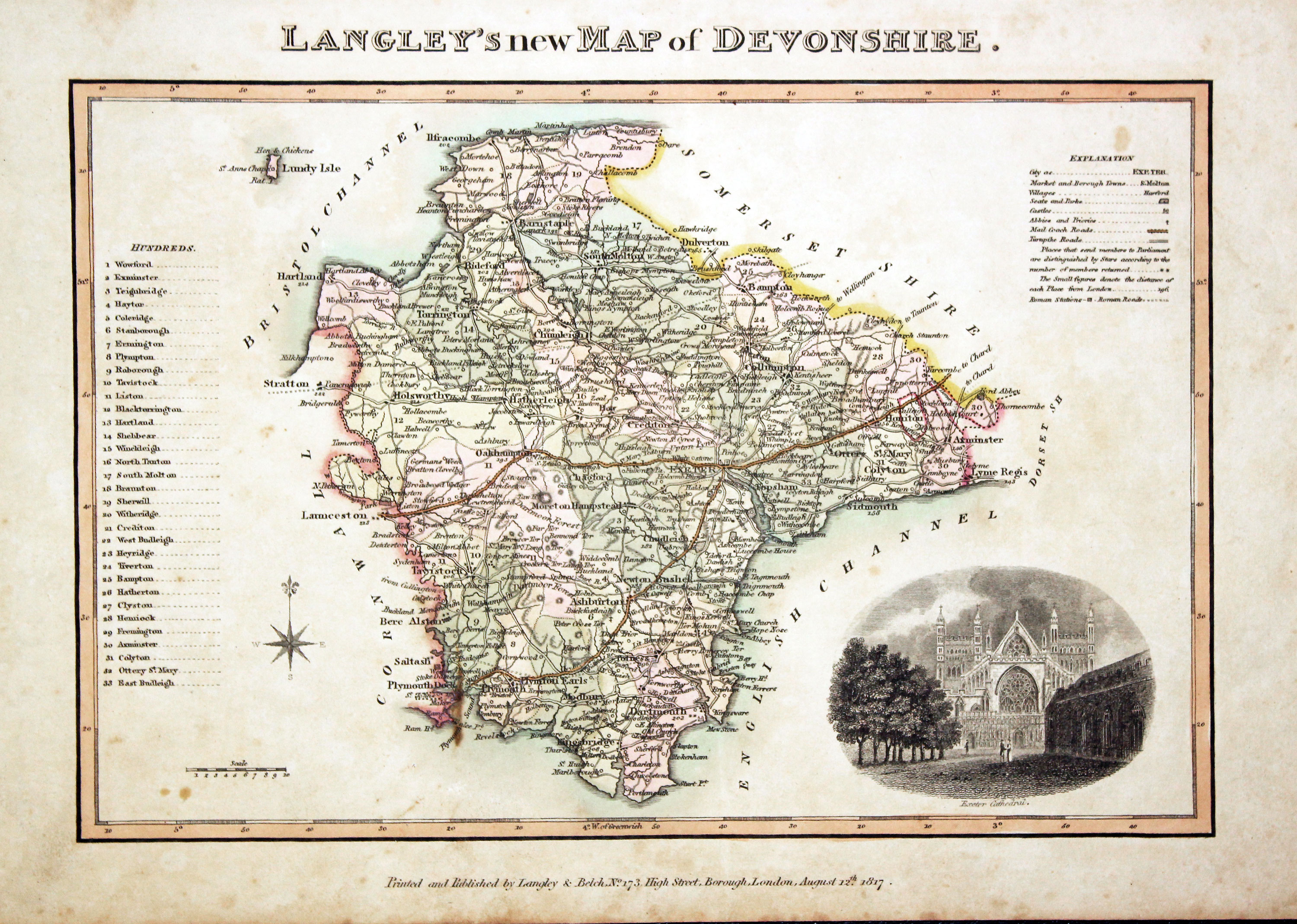 Map of Devonshire by Edward Langey 1818