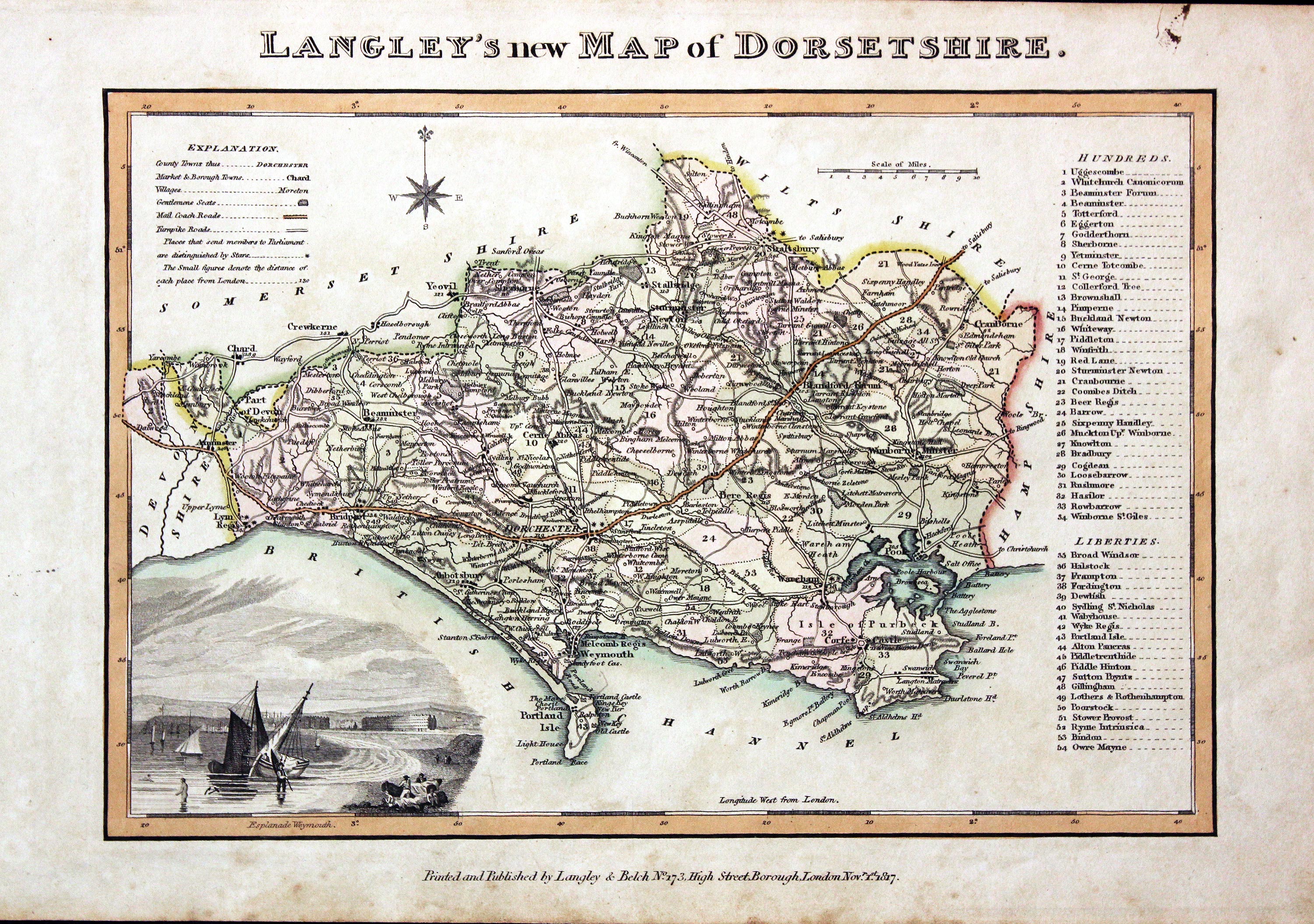 Map of Dorsetshire by Edward Langey 1818