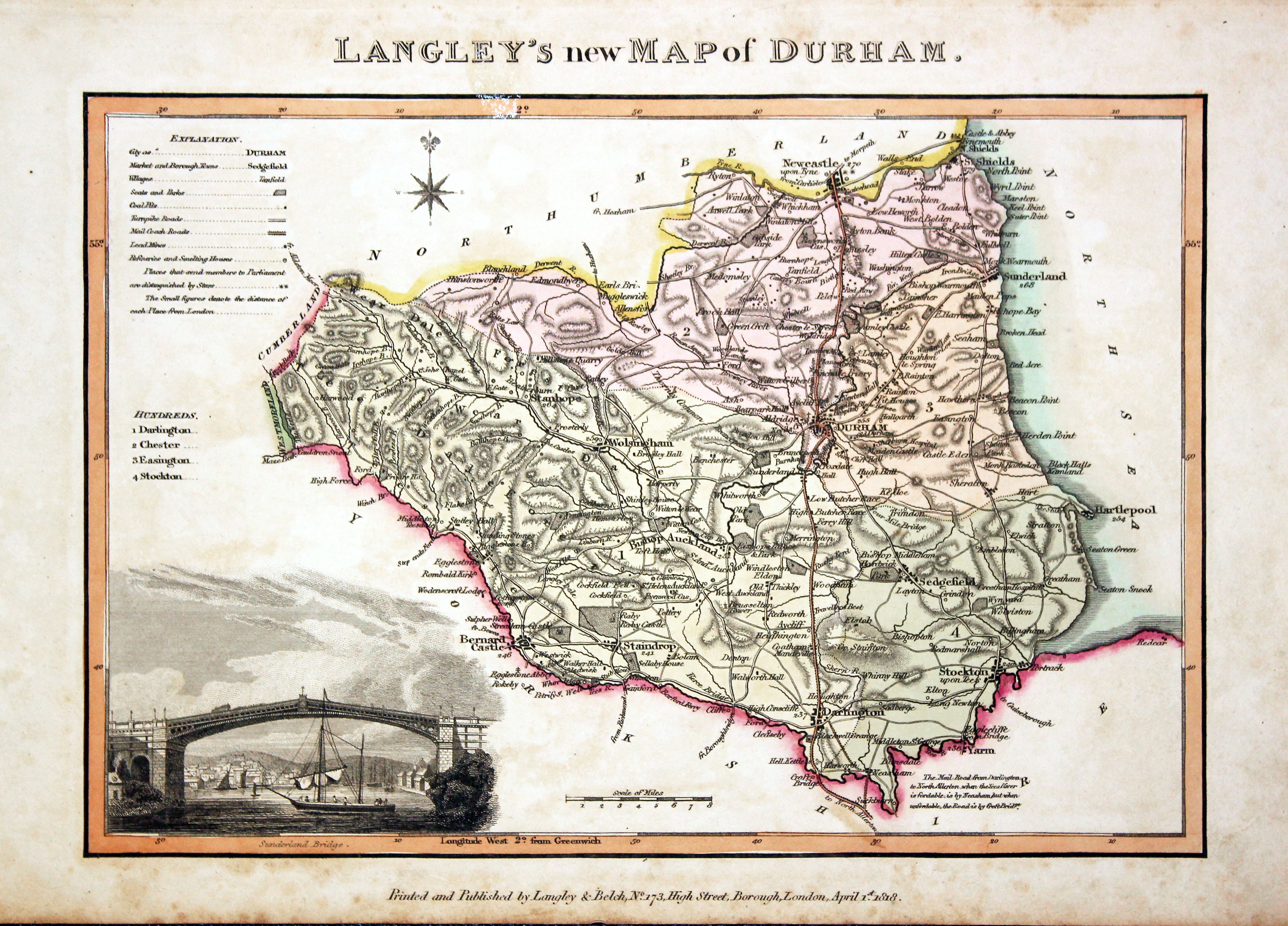 Map of County Durham by Edward Langey 1818