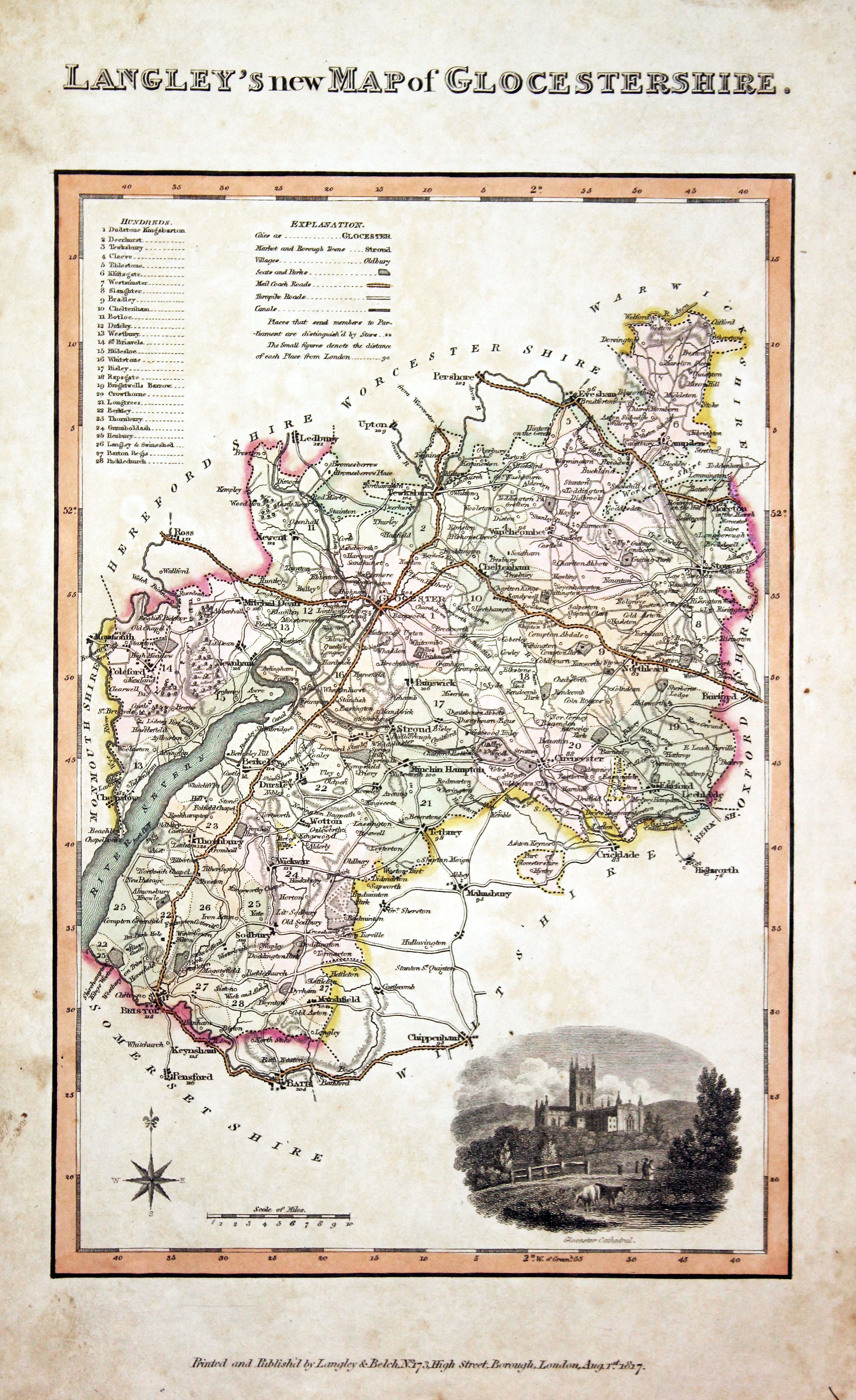 Map of Gloucestershire by Edward Langey 1818