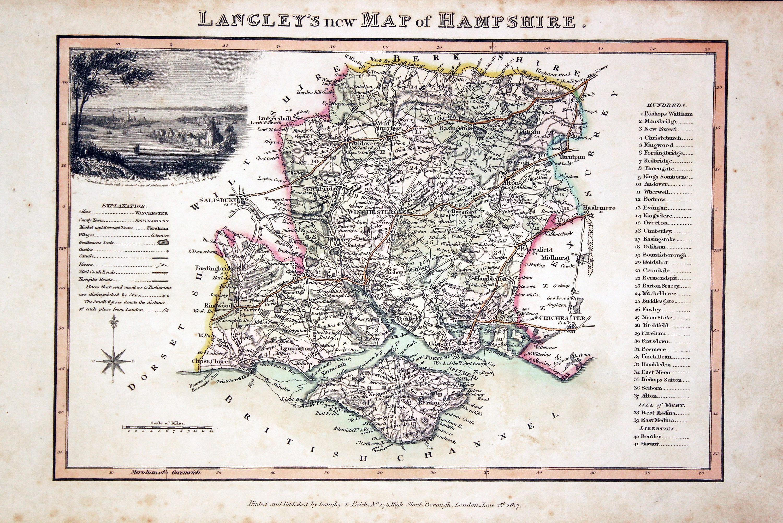 Map of Hampshire by Edward Langey 1818