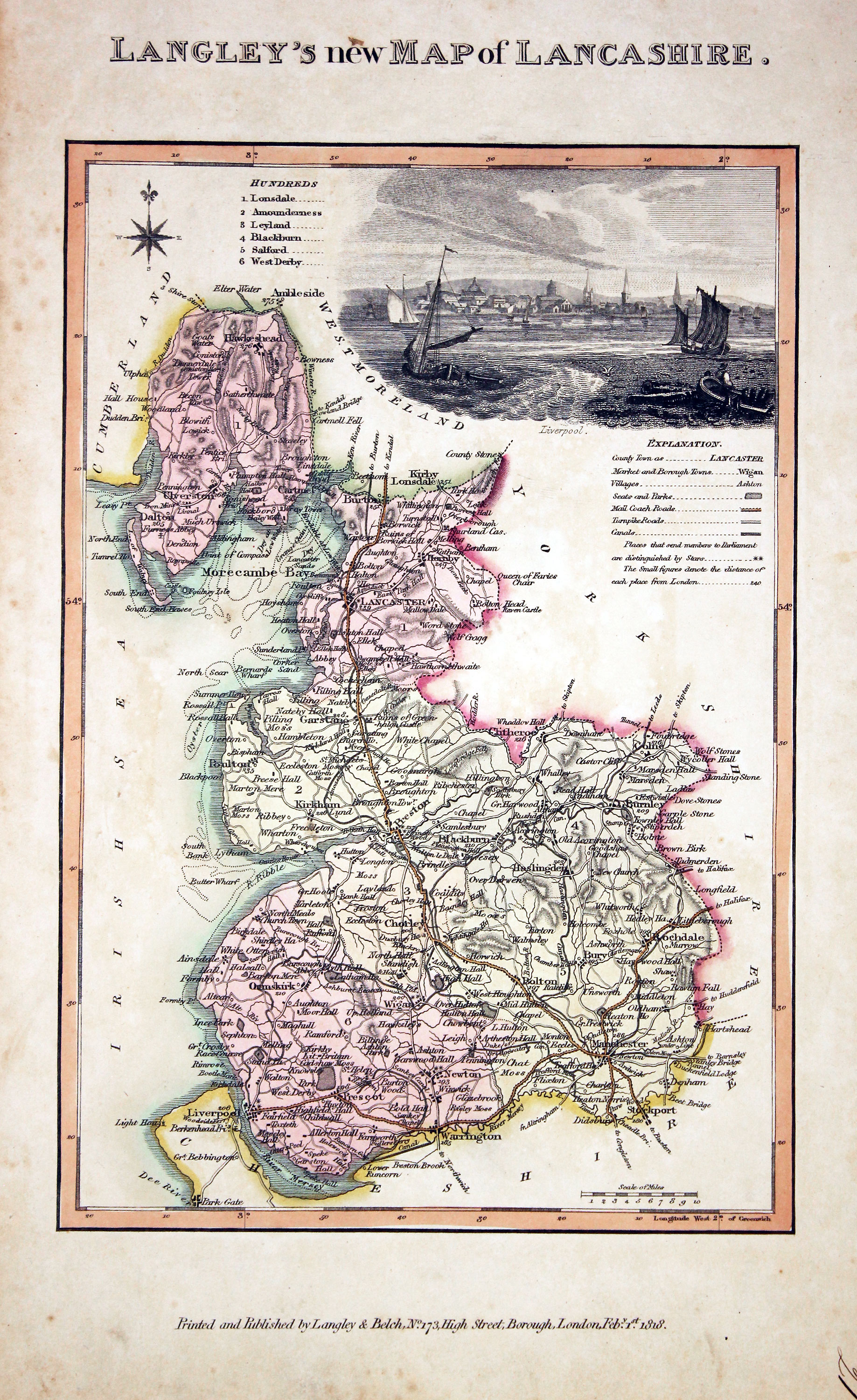 Map of Lancashire by Edward Langey 1818