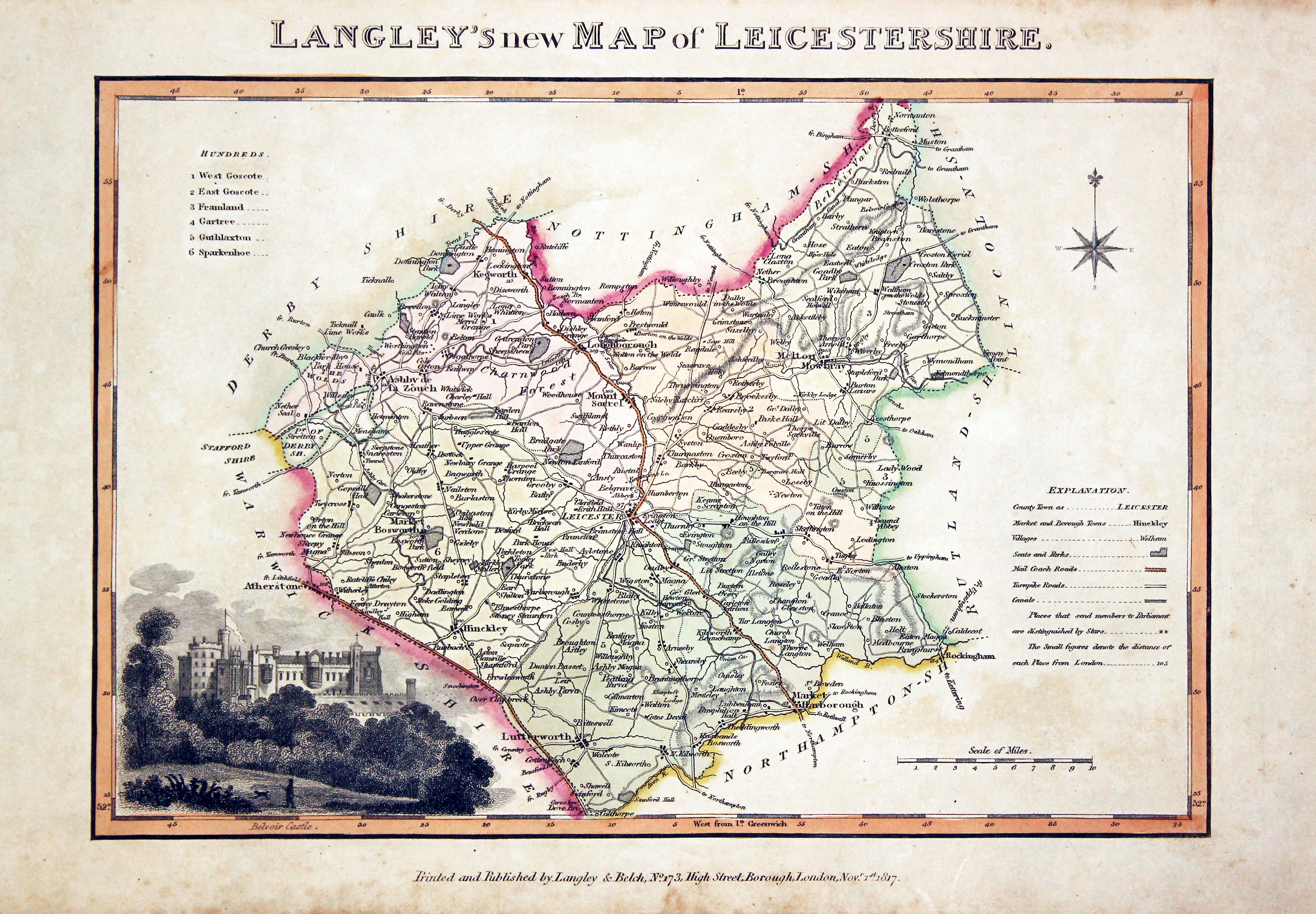 Map of Leicestershire by Edward Langey 1818