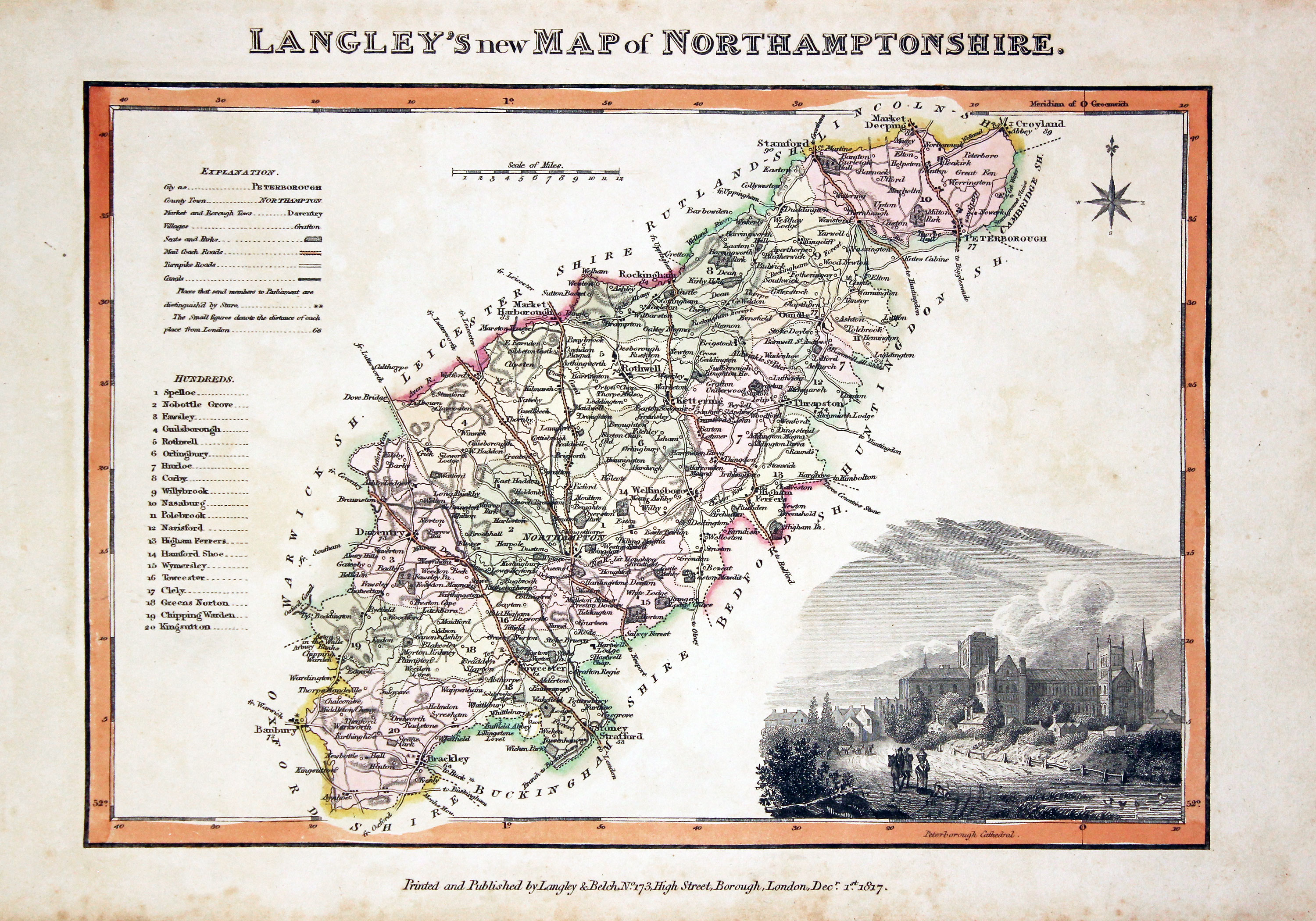 Map of Northamptonshire by Edward Langey 1818