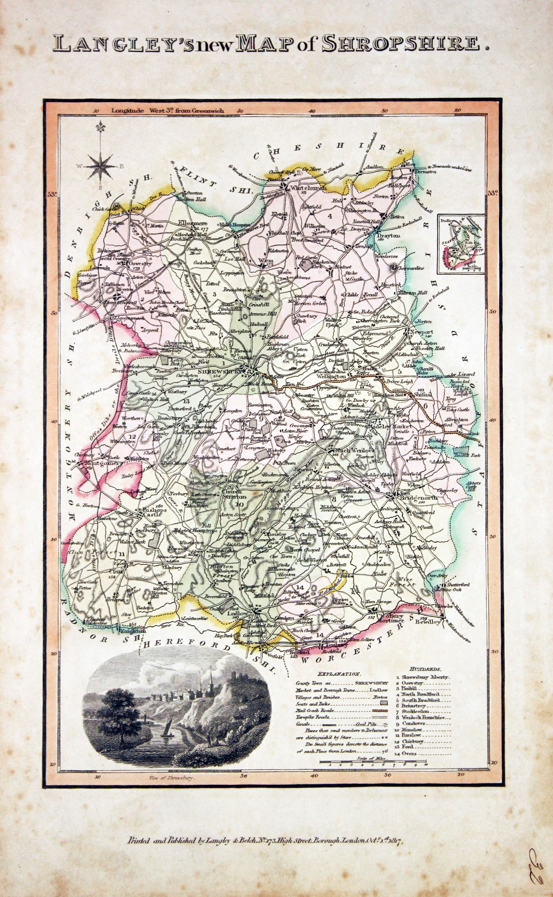 Map of Shropshire by Edward Langey 1818