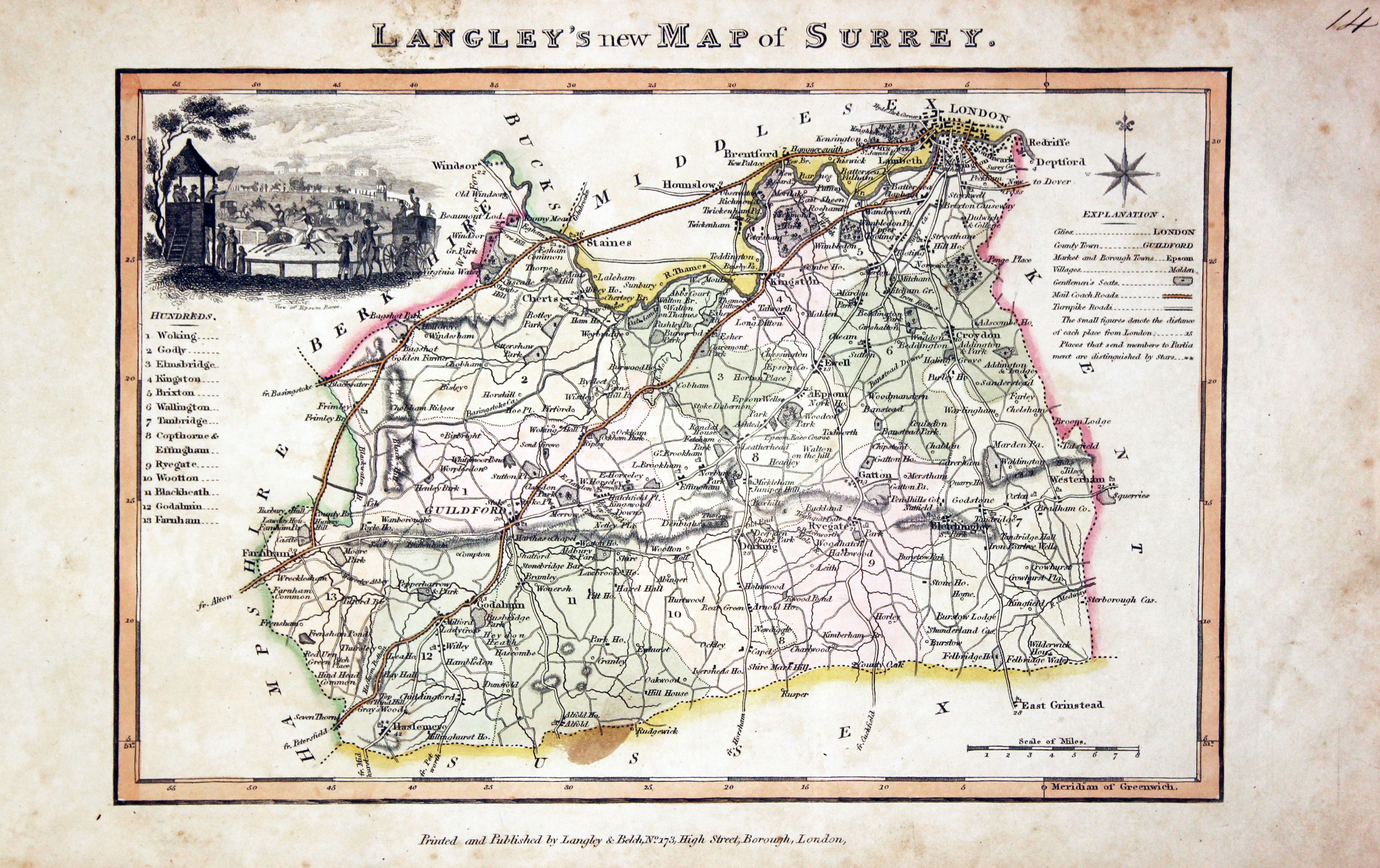 Map of Surrey by Edward Langey 1818
