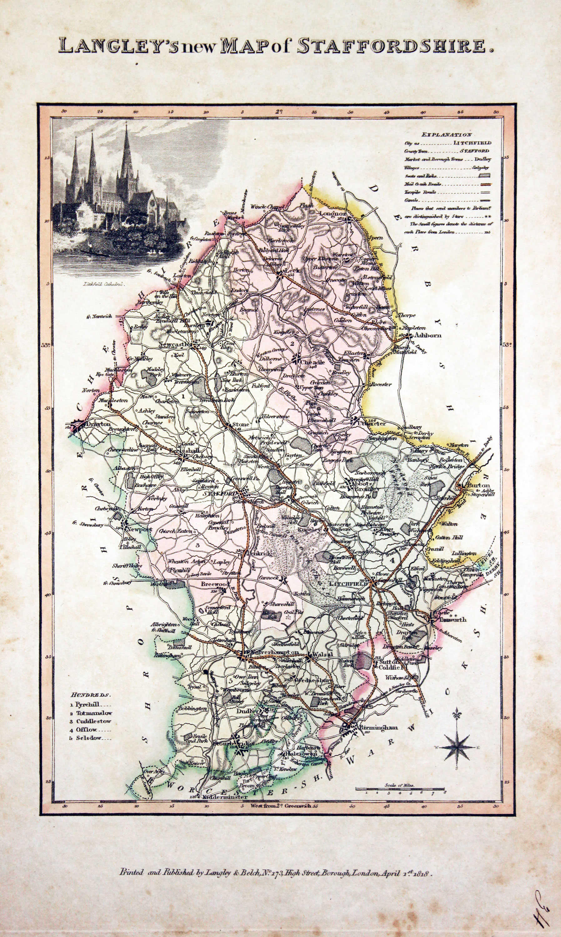 Map of Staffordshire by Edward Langey 1818