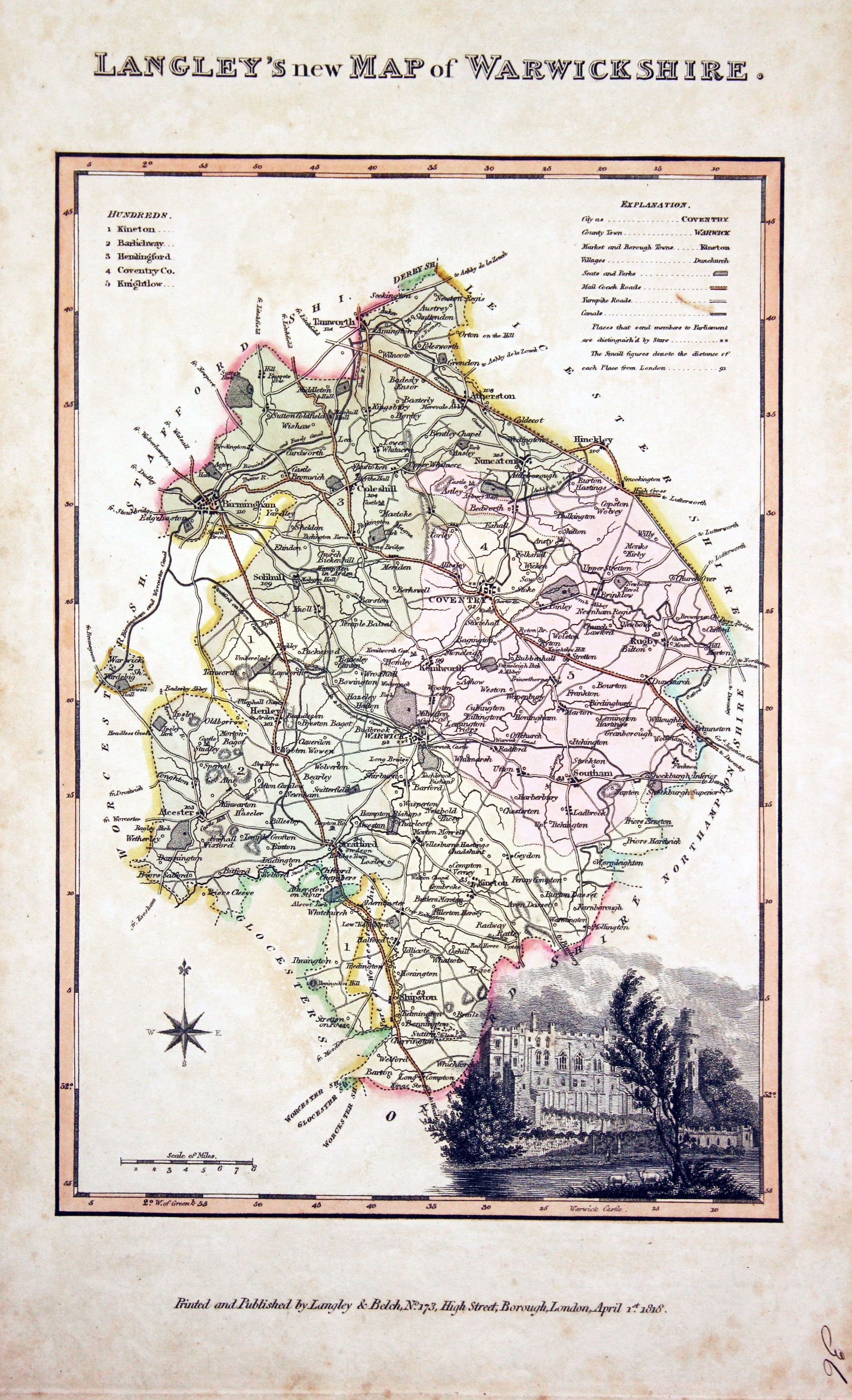 Map of Warwickshire by Edward Langey 1818