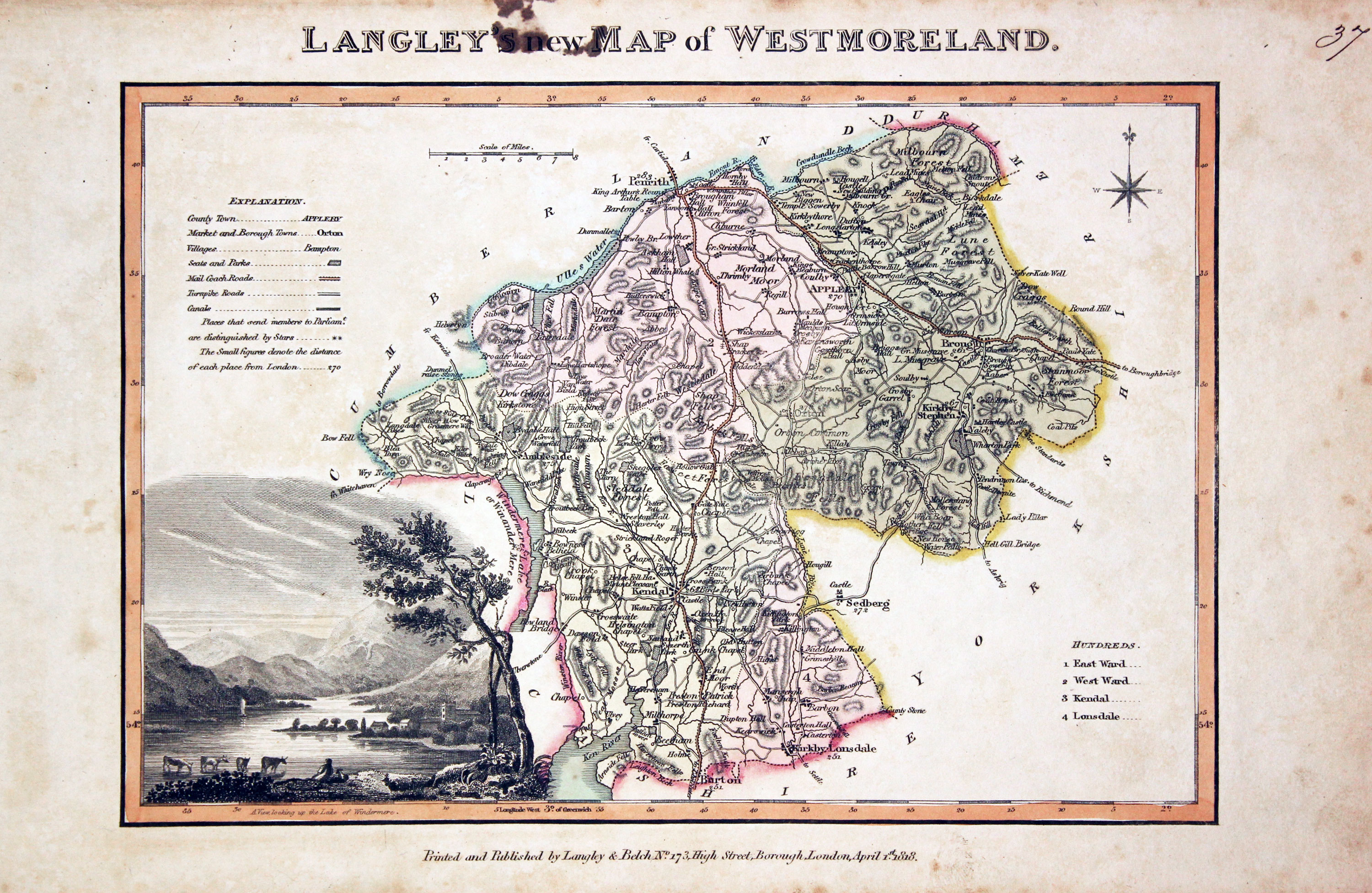 Map of Westmorland by Edward Langey 1818