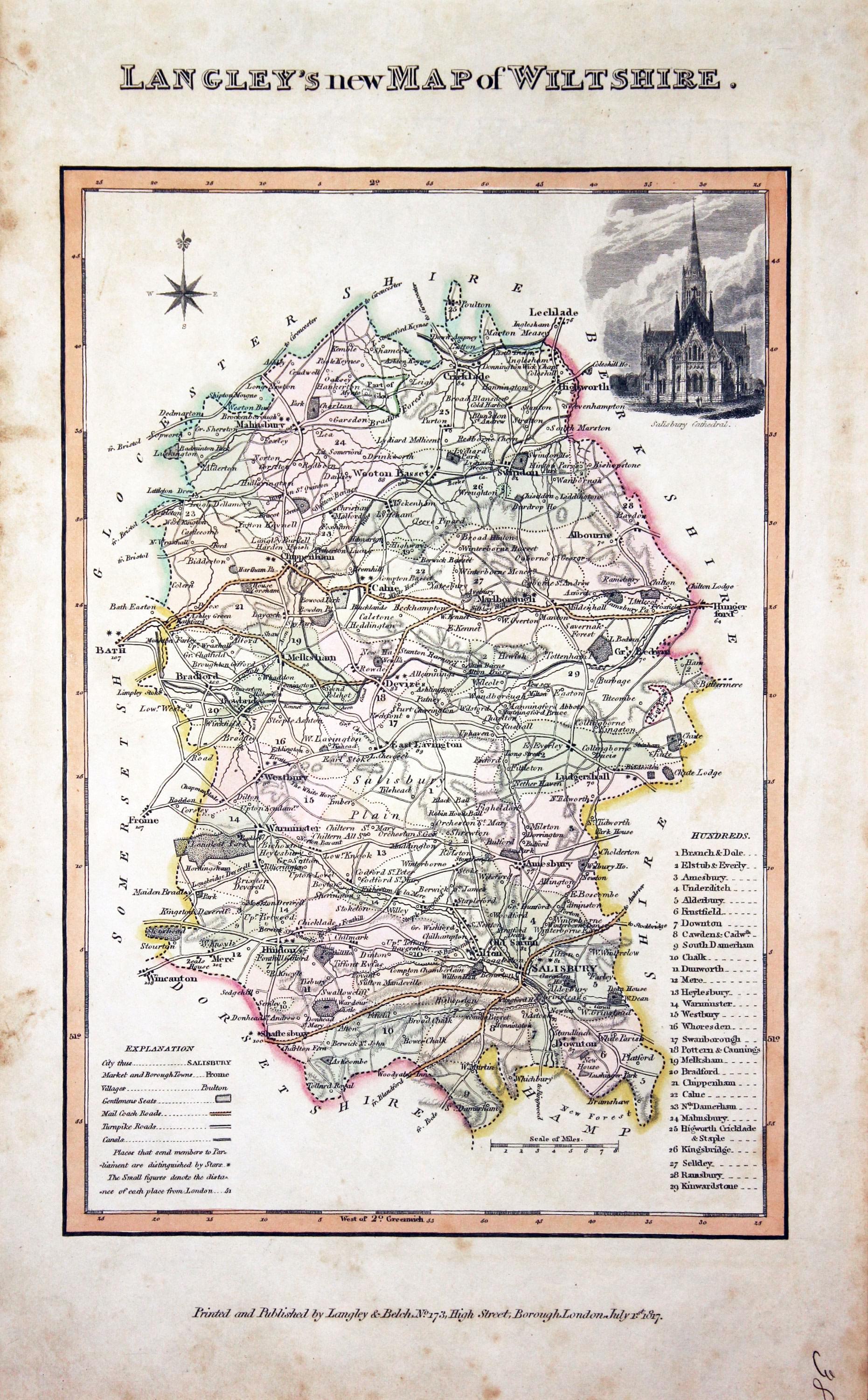Map of Wiltshire by Edward Langey 1818