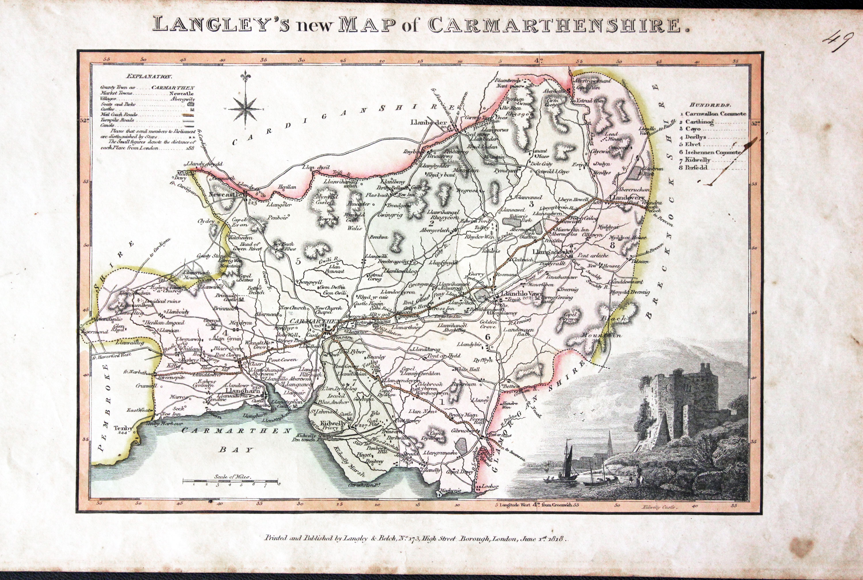 Map of Carmarthenshire by Edward Langey 1818