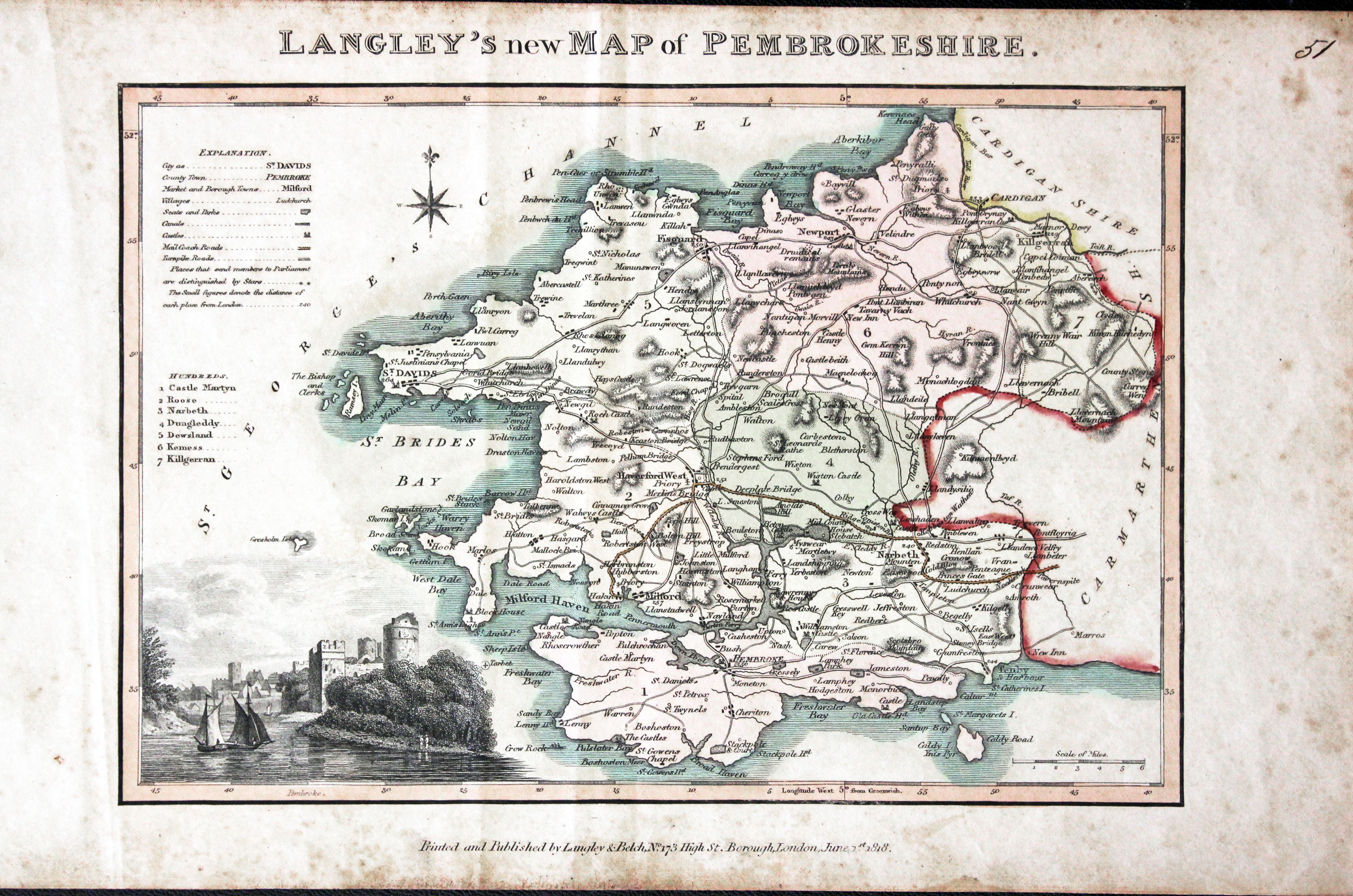 Map of Pembrokeshire by Edward Langey 1818