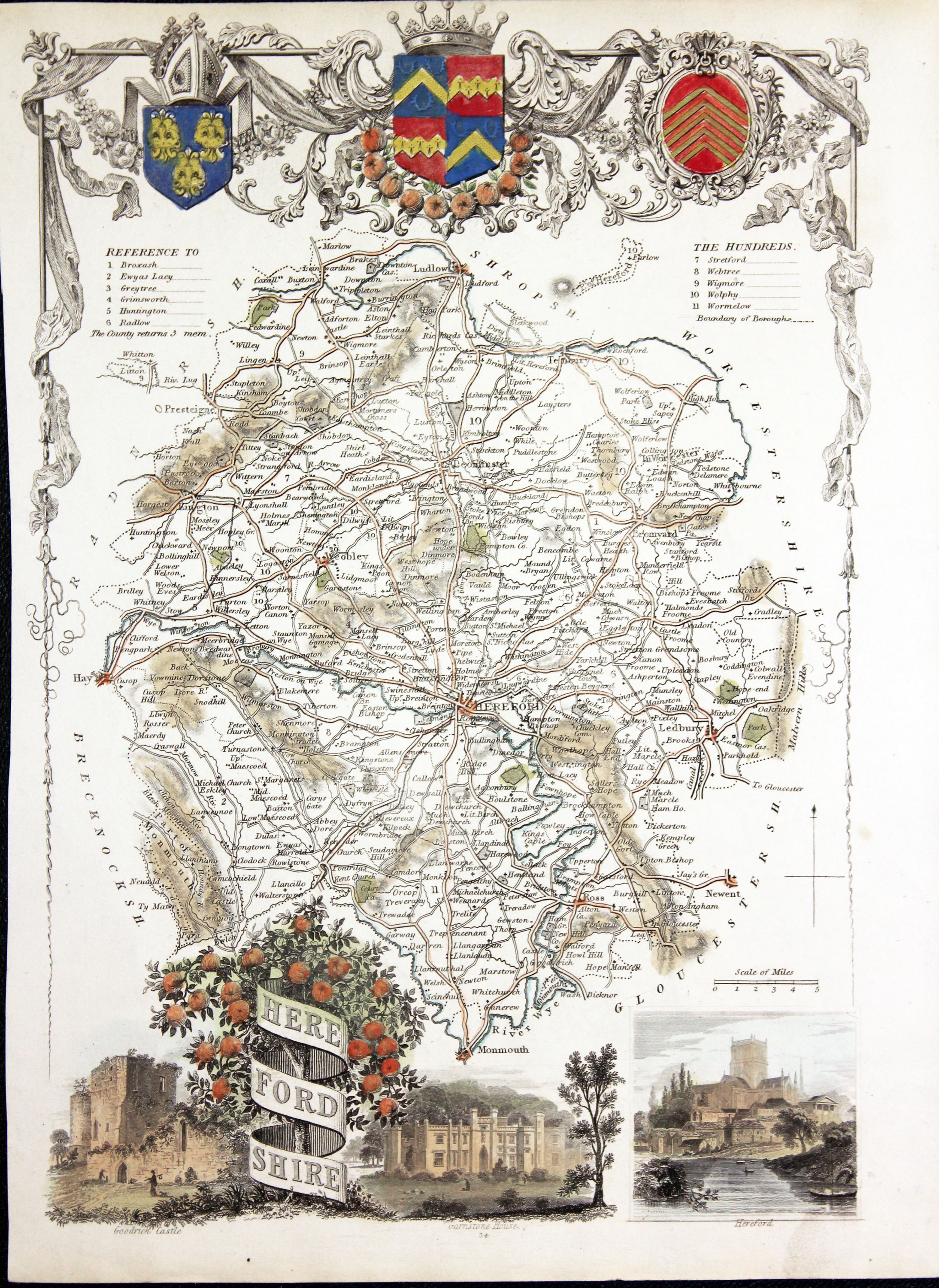 Antique map of Herefordshire by Thomas Moule  Antique map of Herefordshire by Thomas Moule