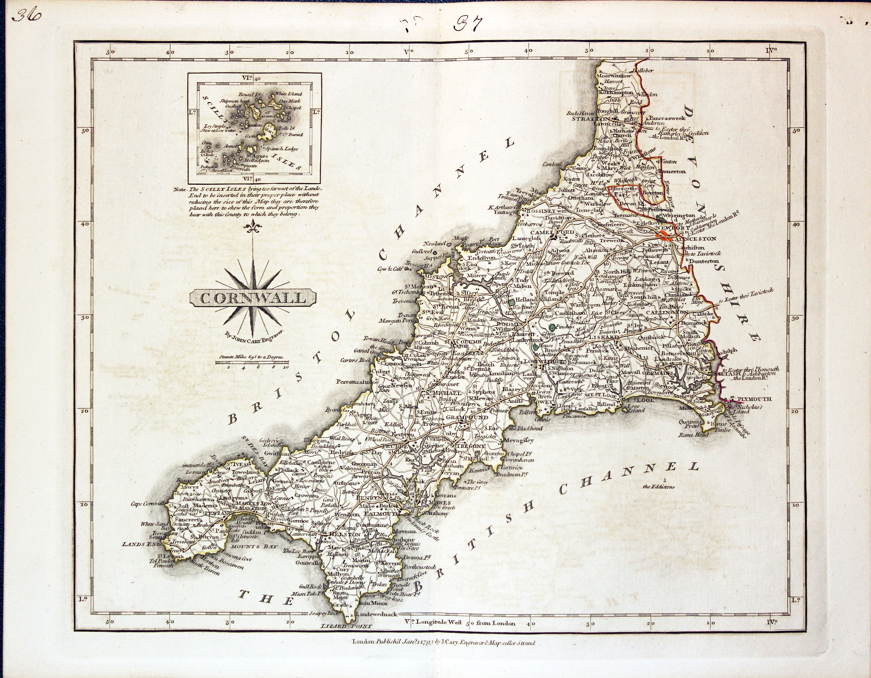 Map of Cornwall by John Cary  Map of Cornwall by John Cary