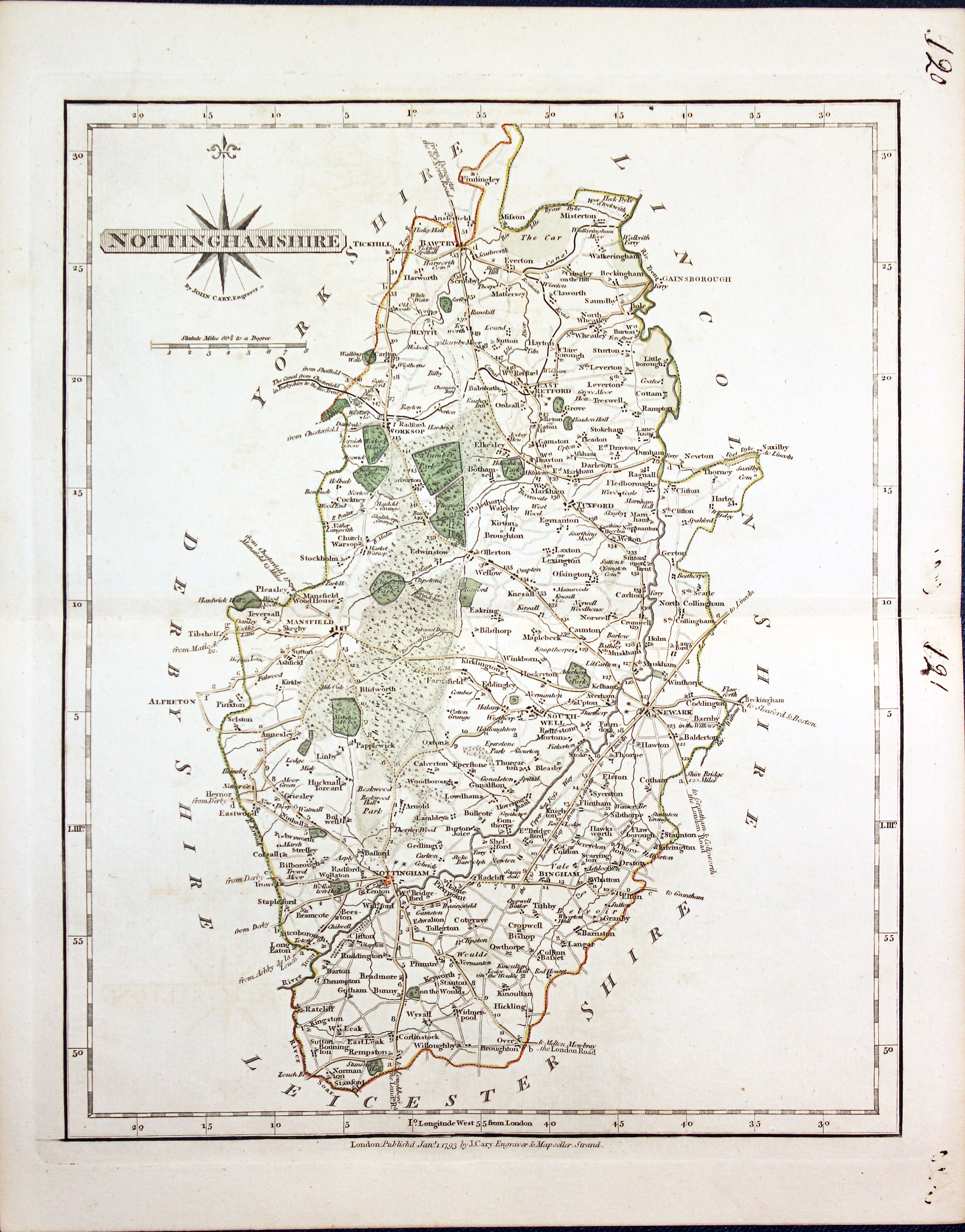 Map of Nottinghamshire by John Cary  Map of Nottinghamshire by John Cary