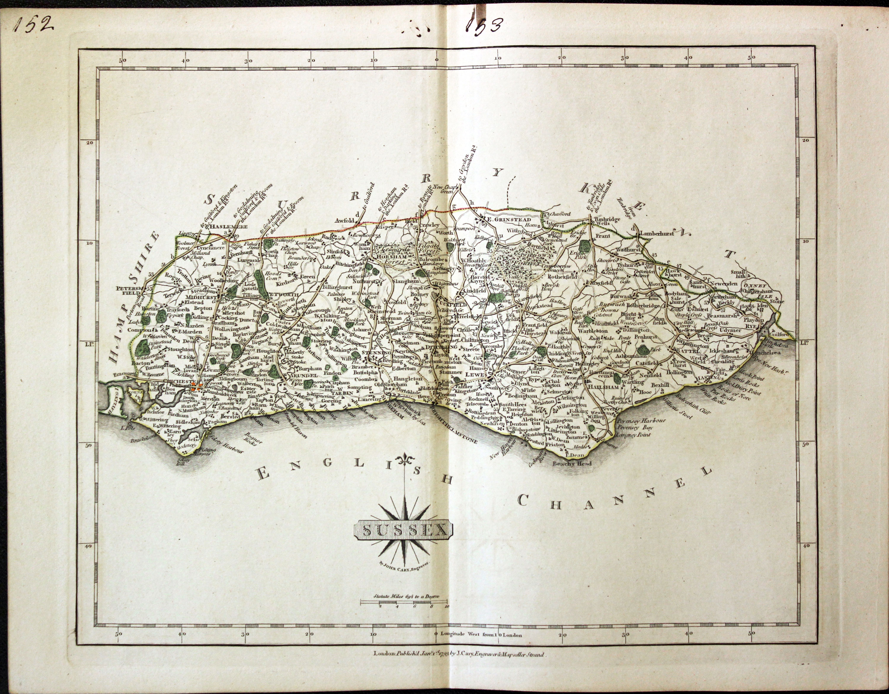 Map of Sussex by John Cary  Map of Sussex by John Cary