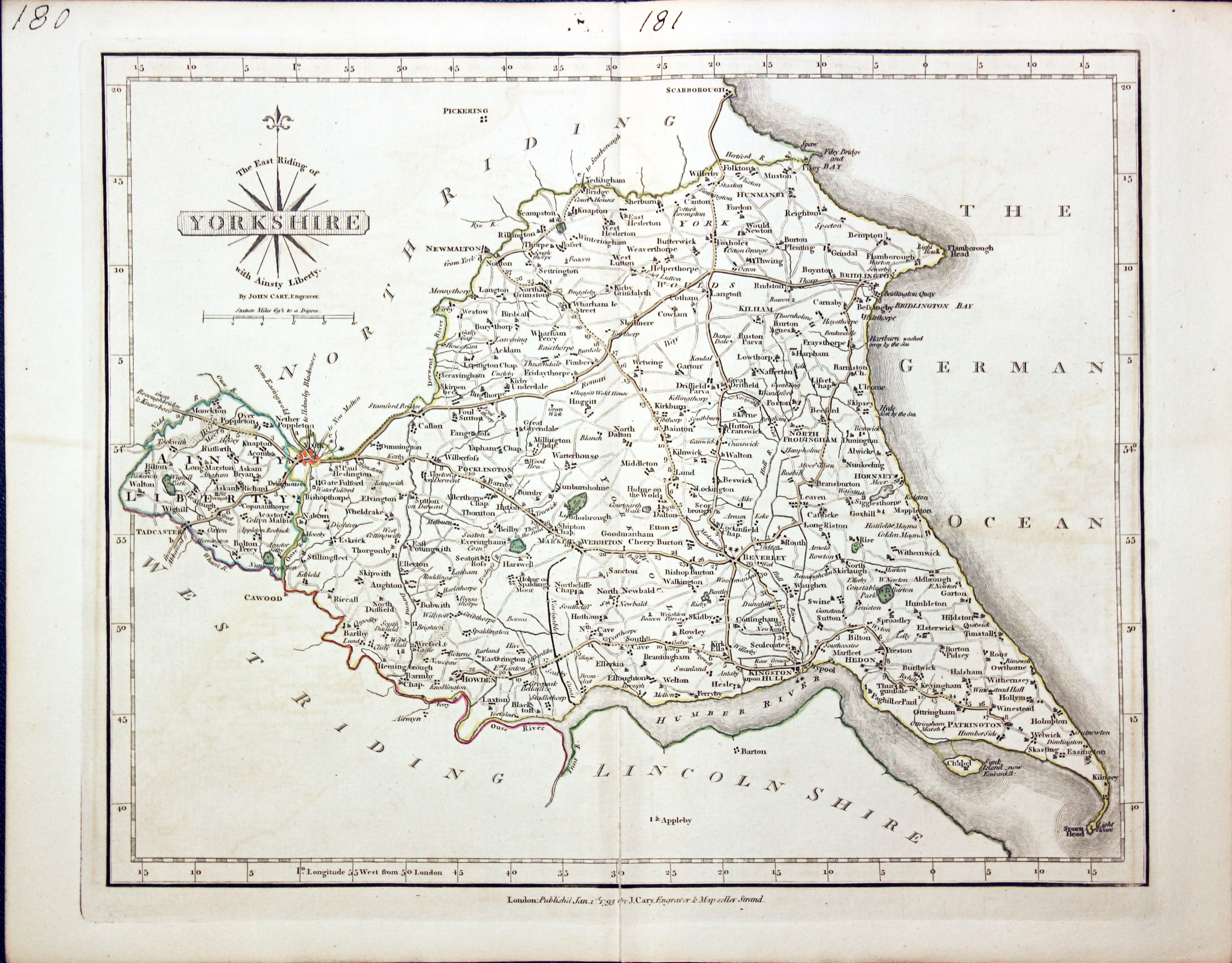 Map of Yorkshire East Riding by John Cary  Map of Yorkshire East Riding by John Cary
