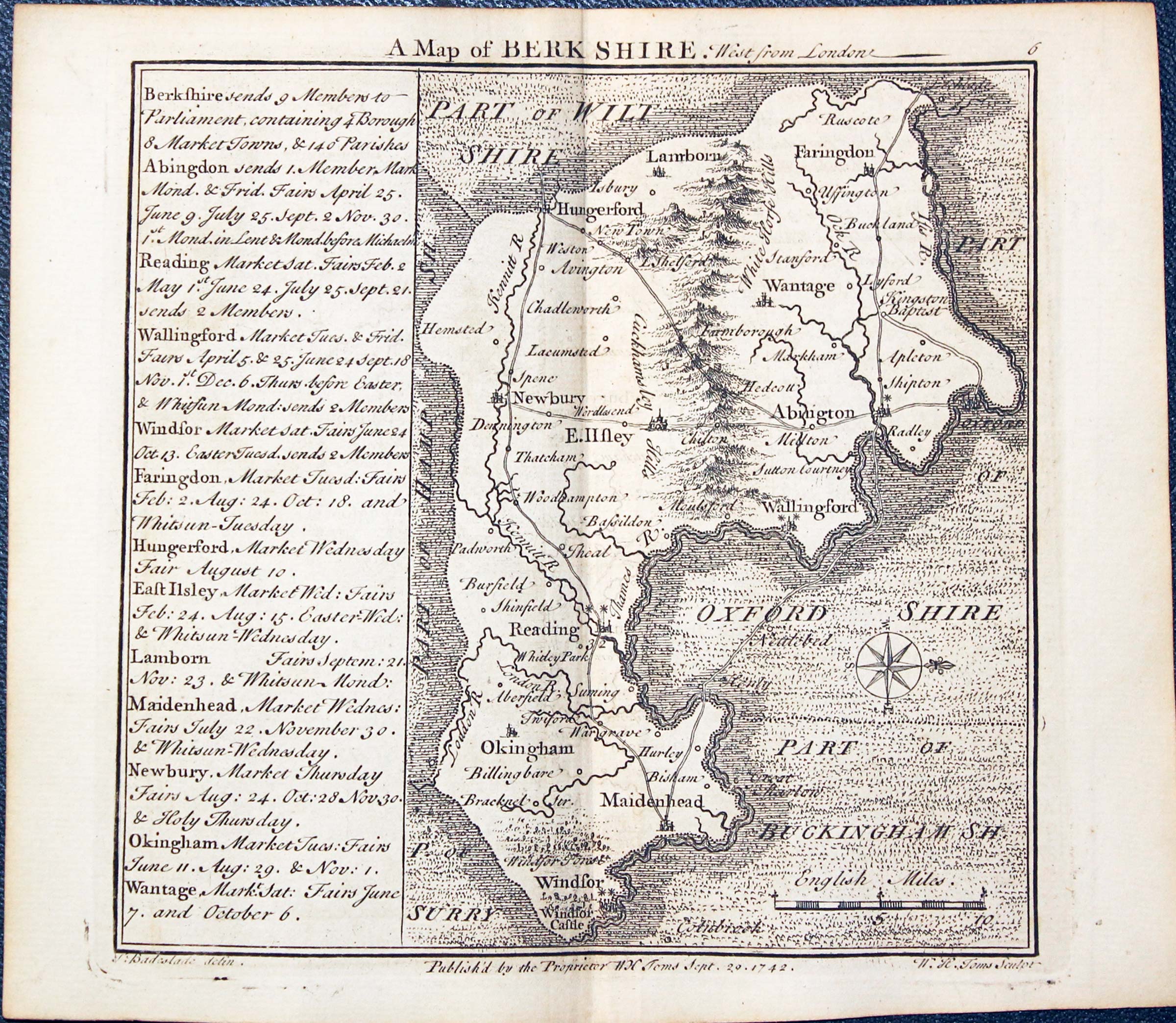 Map of Berkshire by W. H. Toms and T.Badeslade 1742  Map of Berkshire by W. H. Toms and T.Badeslade 1742